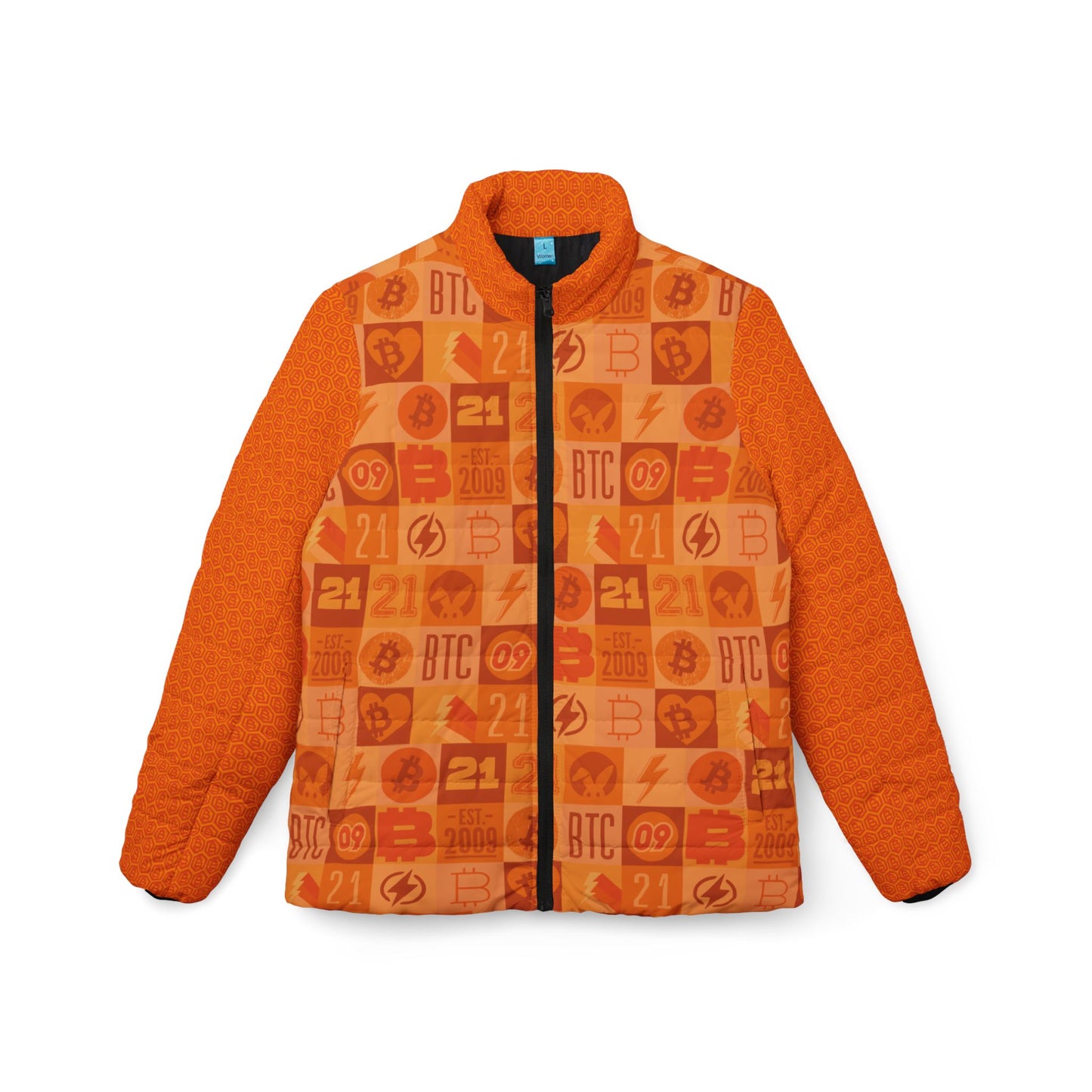 Orange Patchwork Hex Women's Puffer Jacket