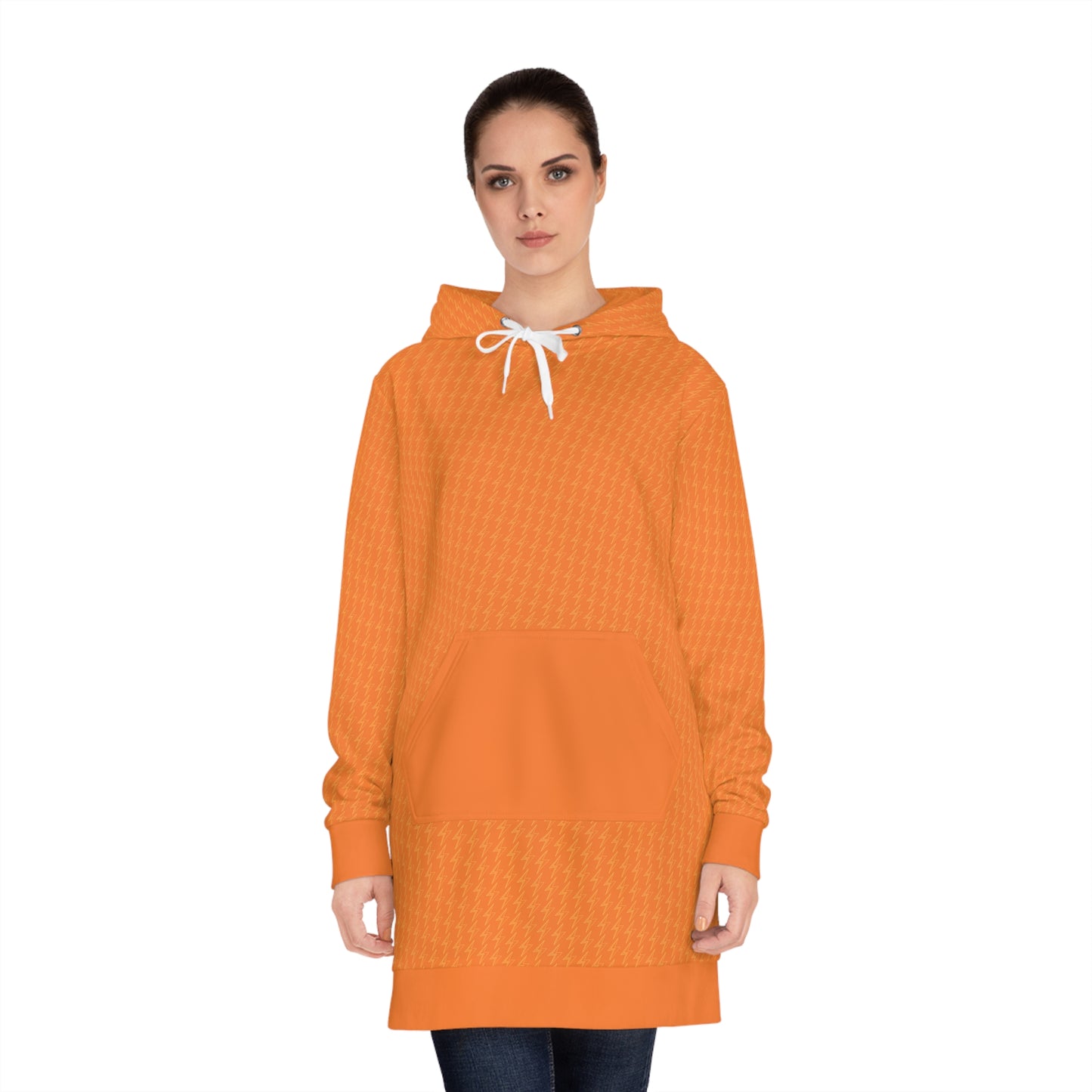 Orange Lightning Bolt Hounds Tooth Women's Hoodie Dress