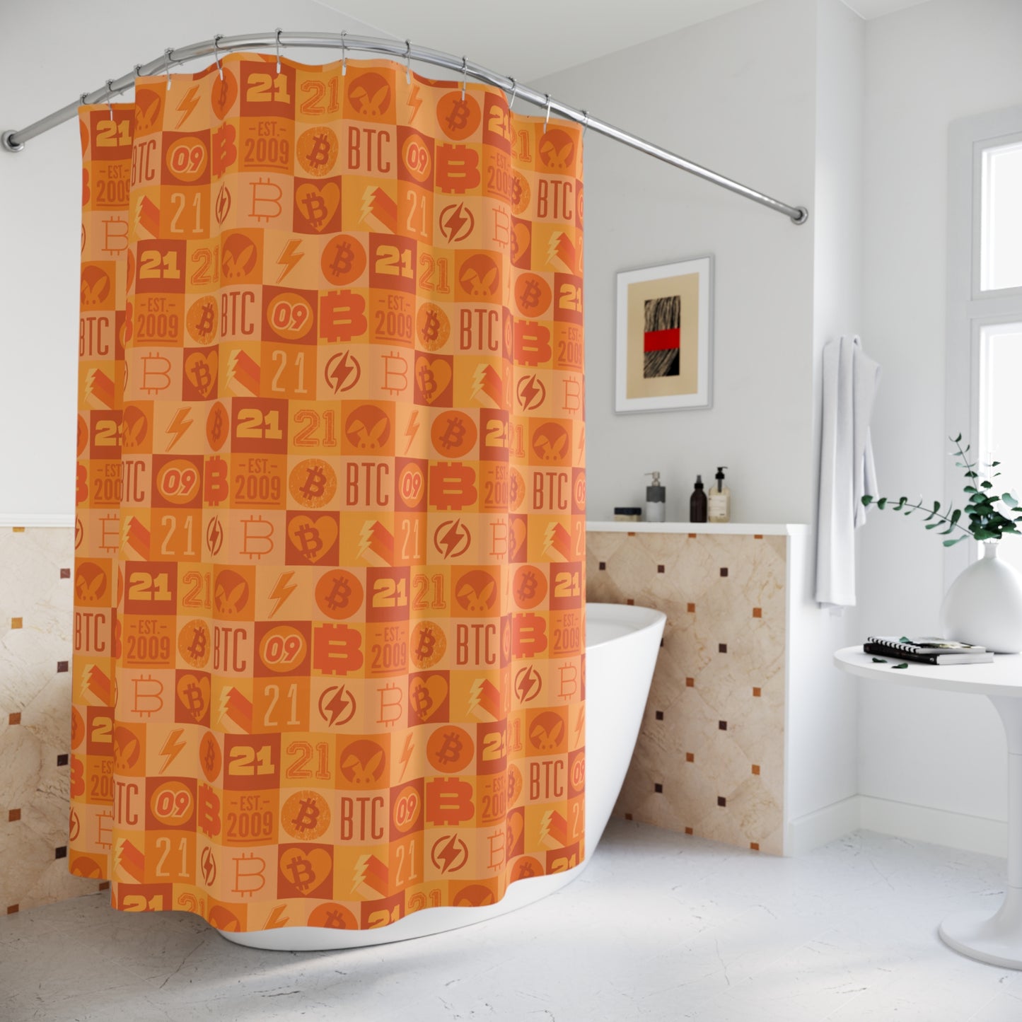 Orange Bitcoin Journey Shower Curtains
