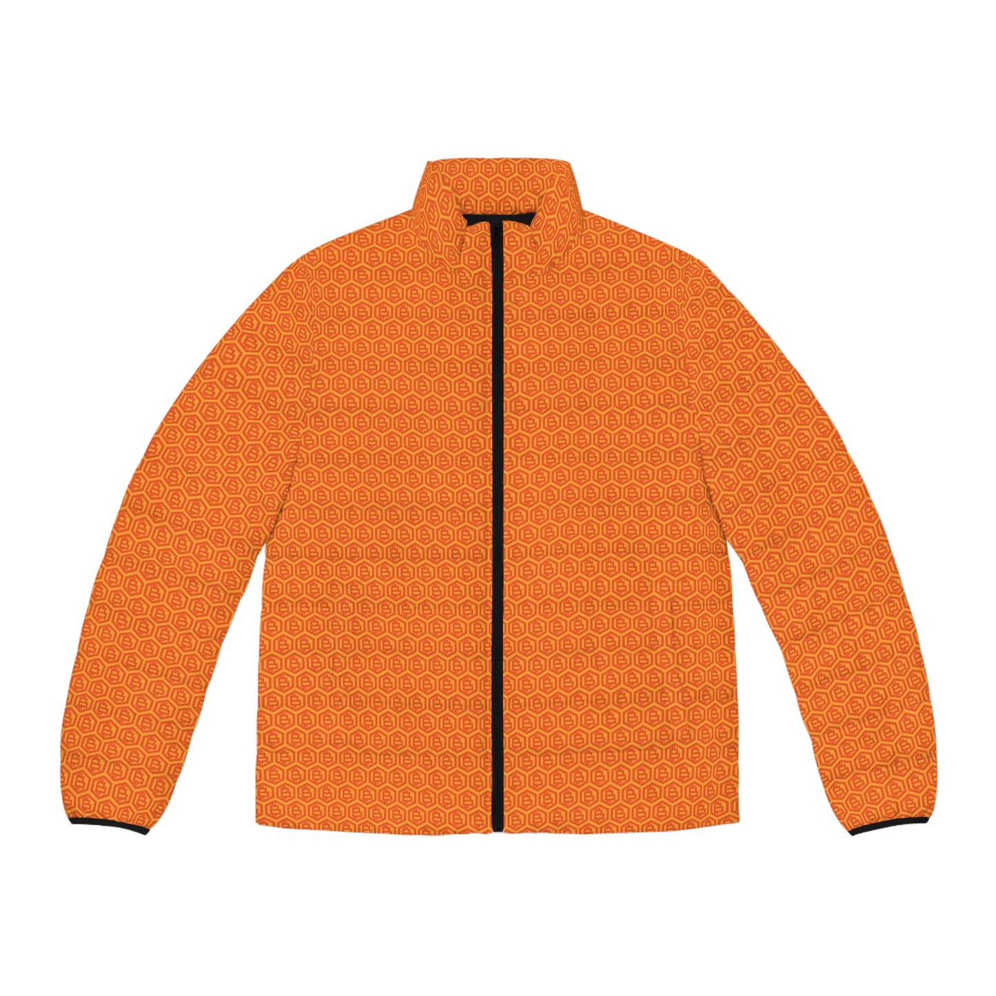 Orange Bitcoin Hex Men's Puffer Jacket