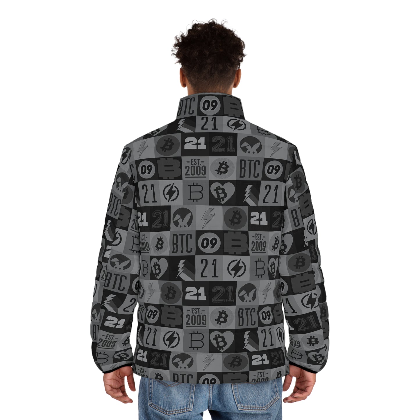 Black Bitcoin Journey Men's Puffer Jacket