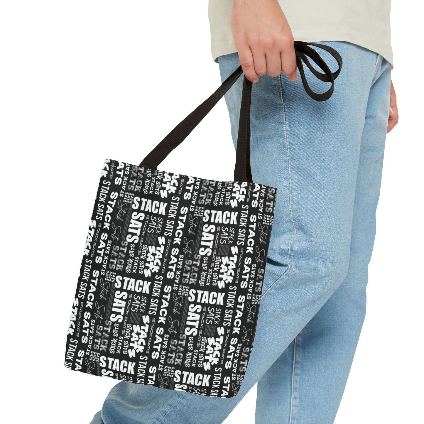 Stack Sats Black and White Tote Bag