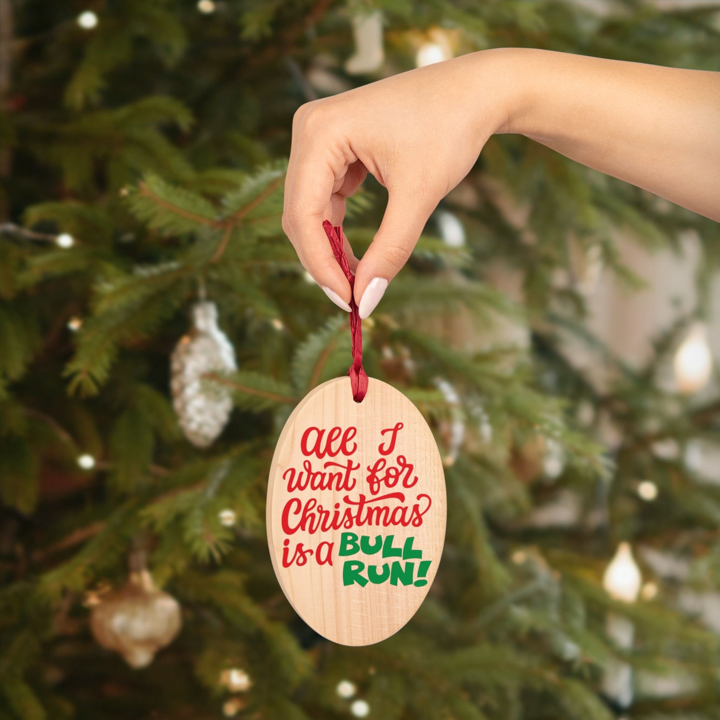 Christmas Bull Run Wooden Ornament