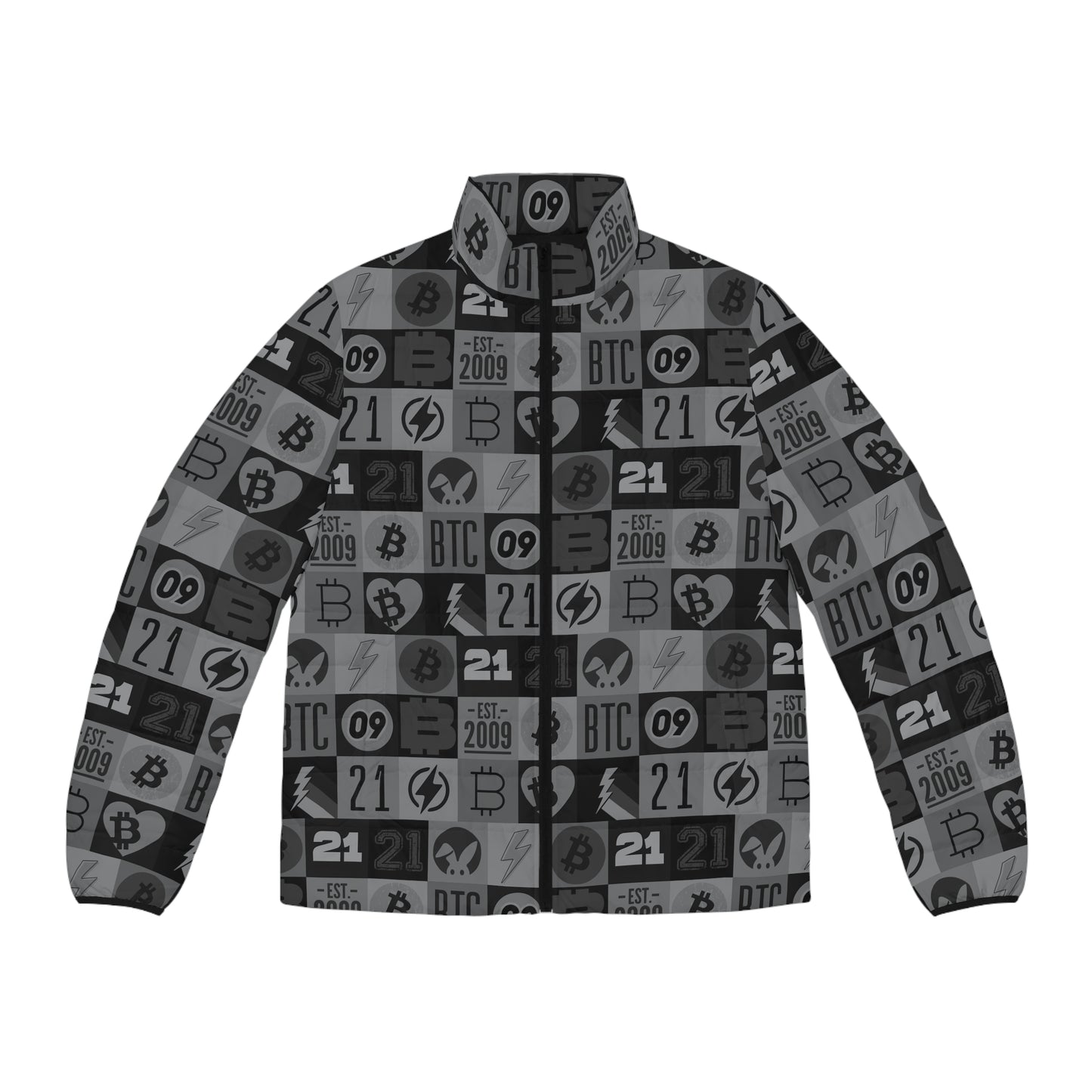 Black Bitcoin Journey Men's Puffer Jacket