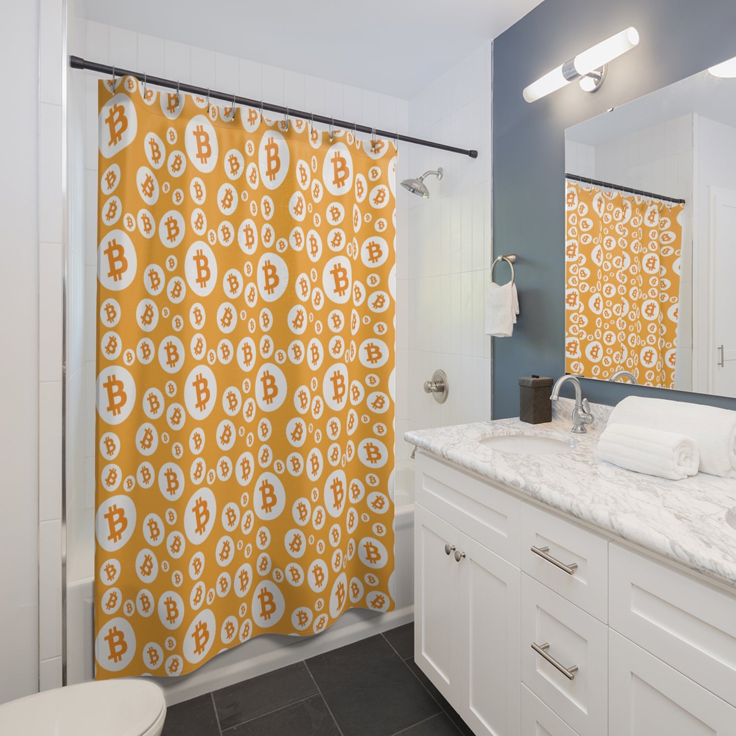 Bitcoin Symbols Polkadot Shower Curtains