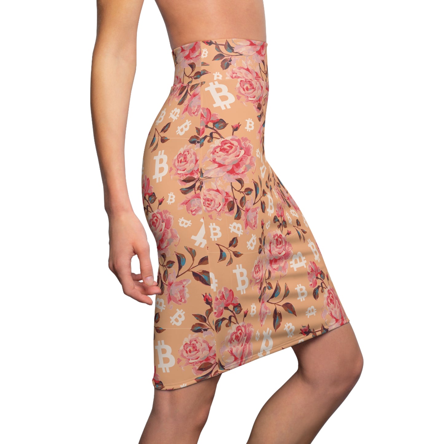 Stack Roses Bitcoin Pencil Skirt
