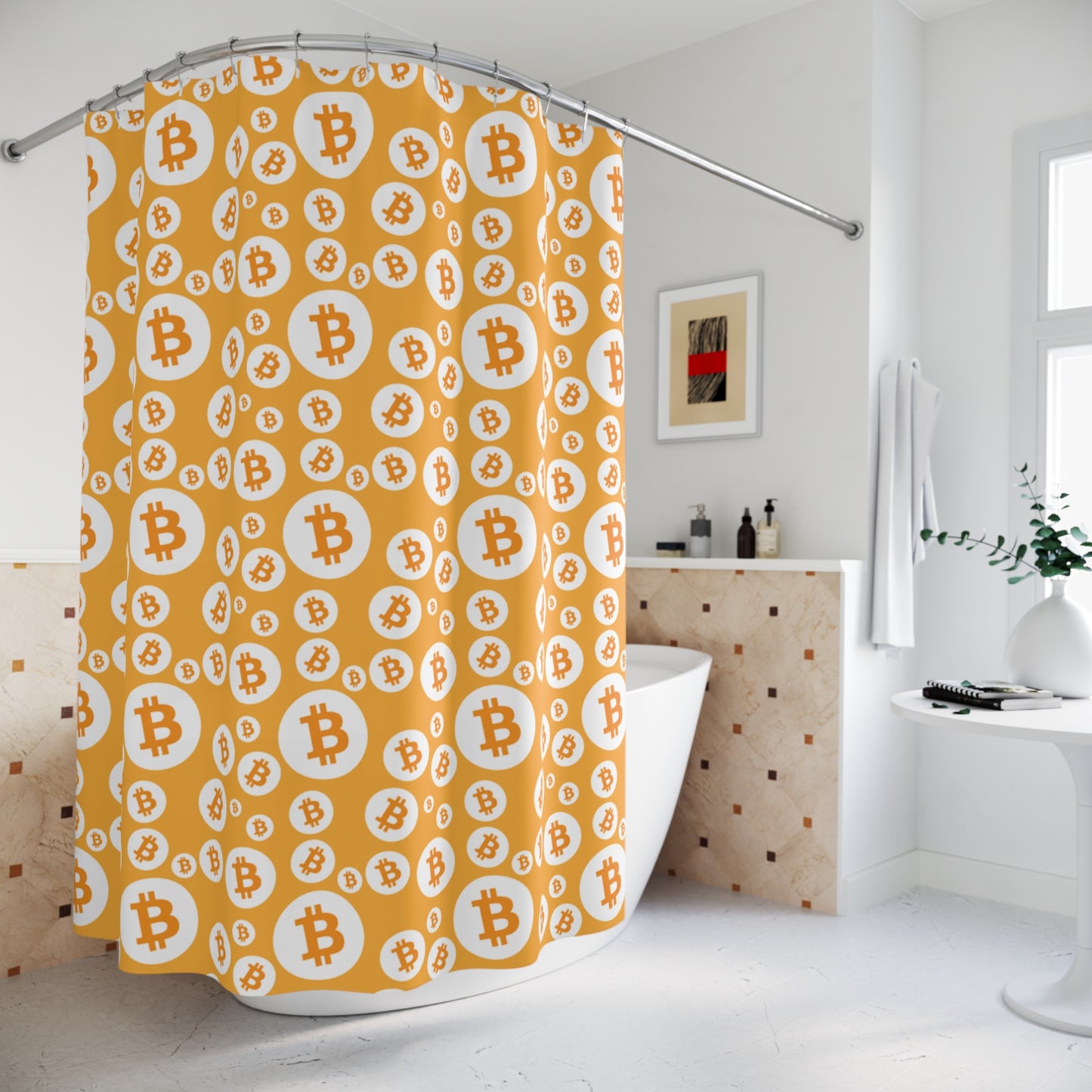 Bitcoin Symbols Polkadot Shower Curtains