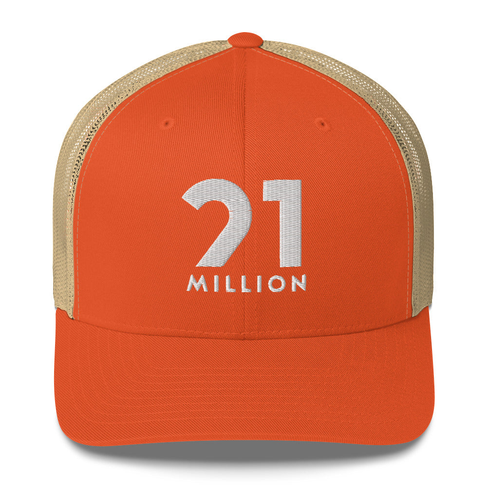 Orange cap with '21 Million' text on a white background