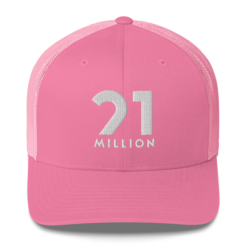 Pink cap with '21 Million' text on a white background
