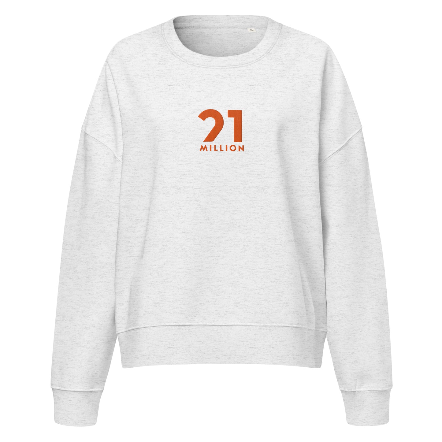 Gray sweatshirt with '21 Million' logo on a white background