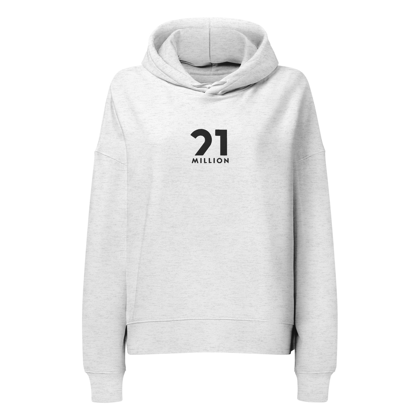 Gray hoodie with '21 MILLION' logo on a white background