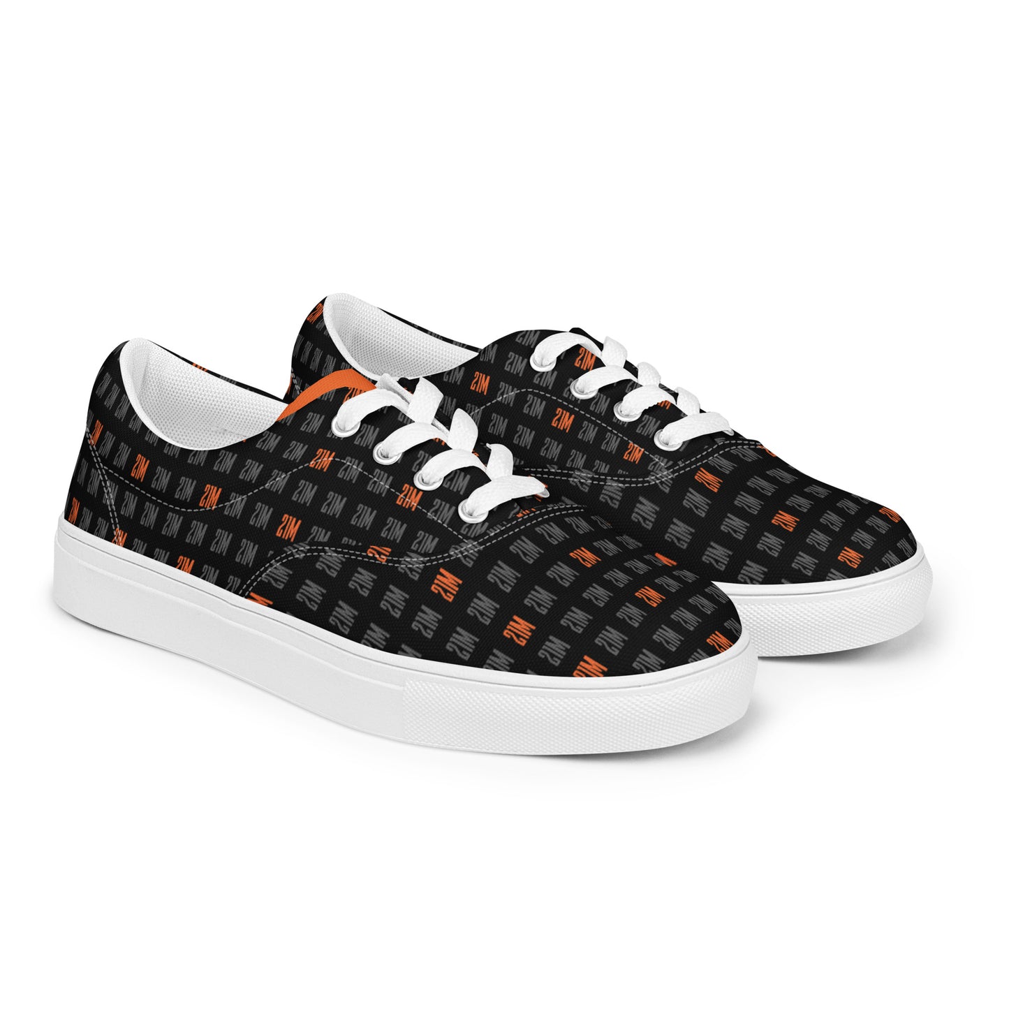 Black 21 million patterned sneakers with white laces and soles on a white background