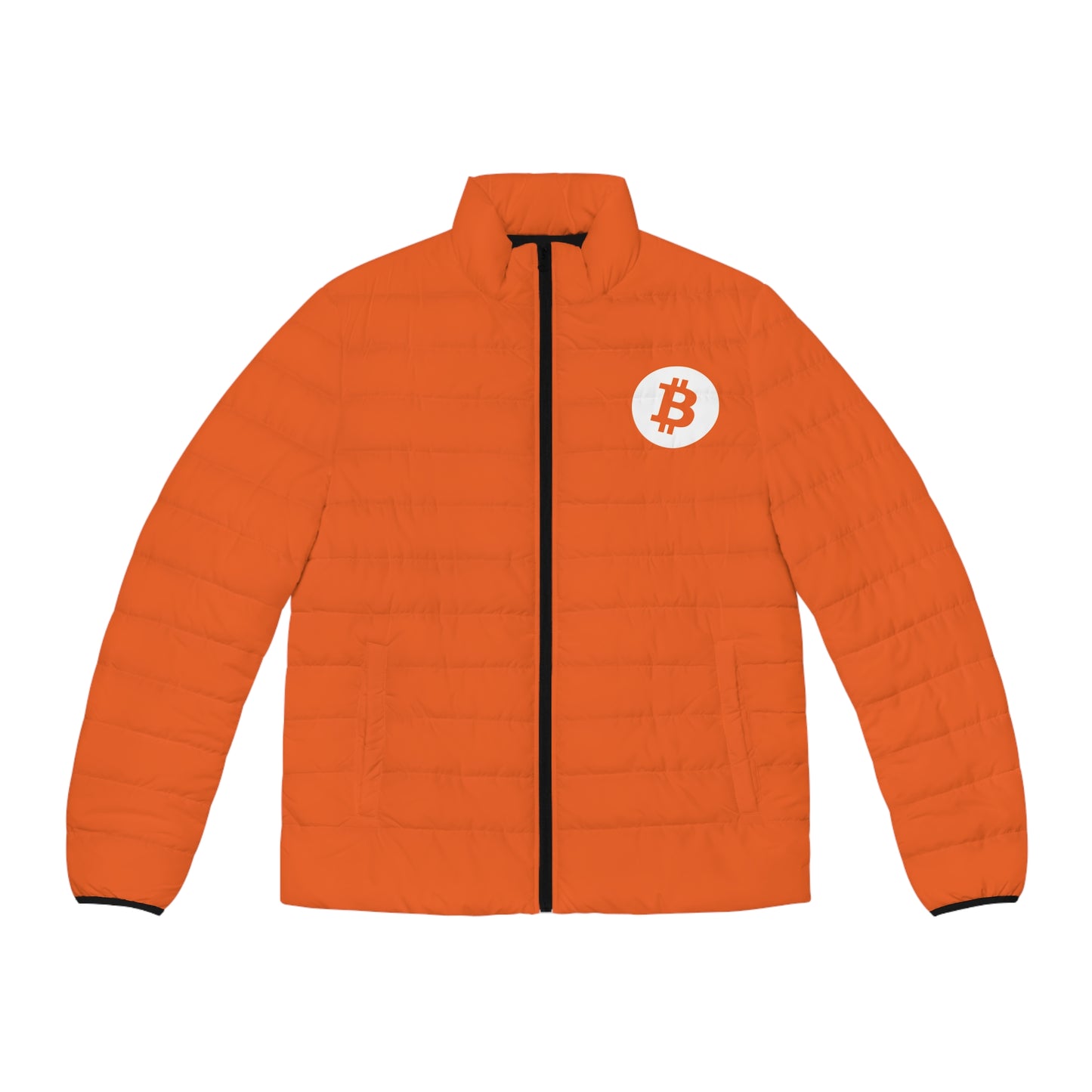 Classic Orange Simple Bitcoin Symbol. Men's Bitcoin Puffer Jacket
