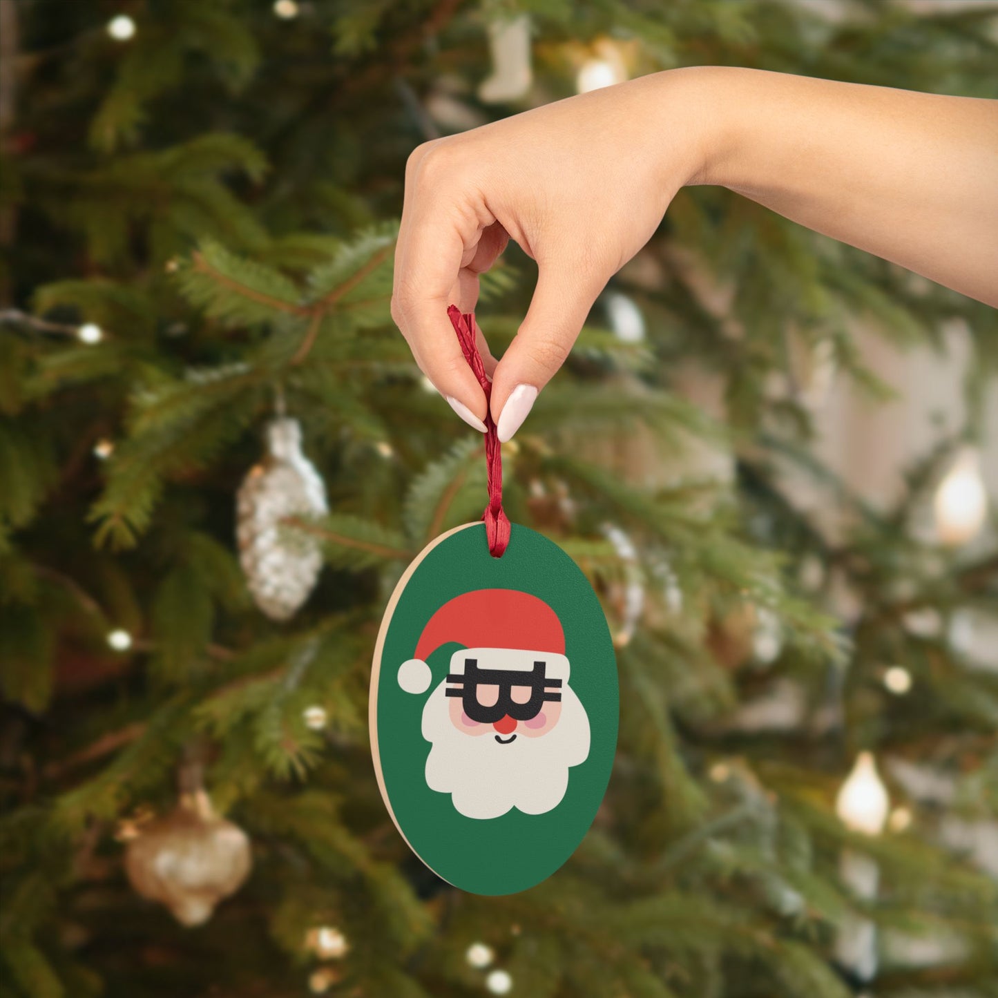 Bitcoin Santa Wooden Ornament
