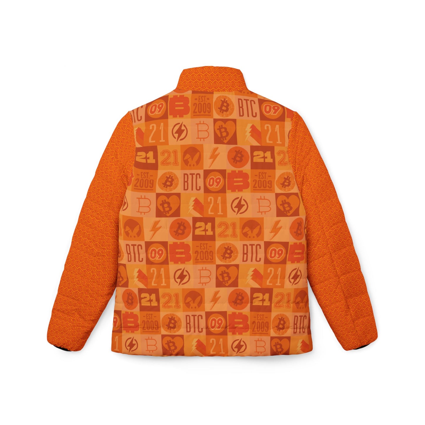 Orange Patchwork Hex Women's Puffer Jacket