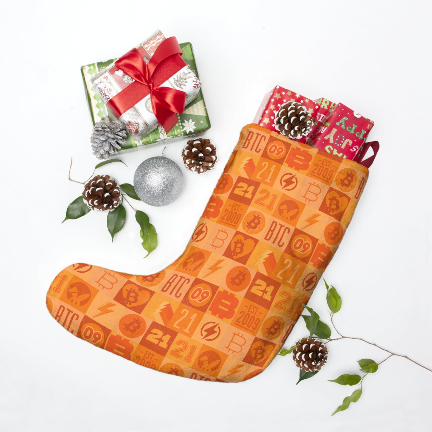Orange Bitcoin Journey Christmas Stocking