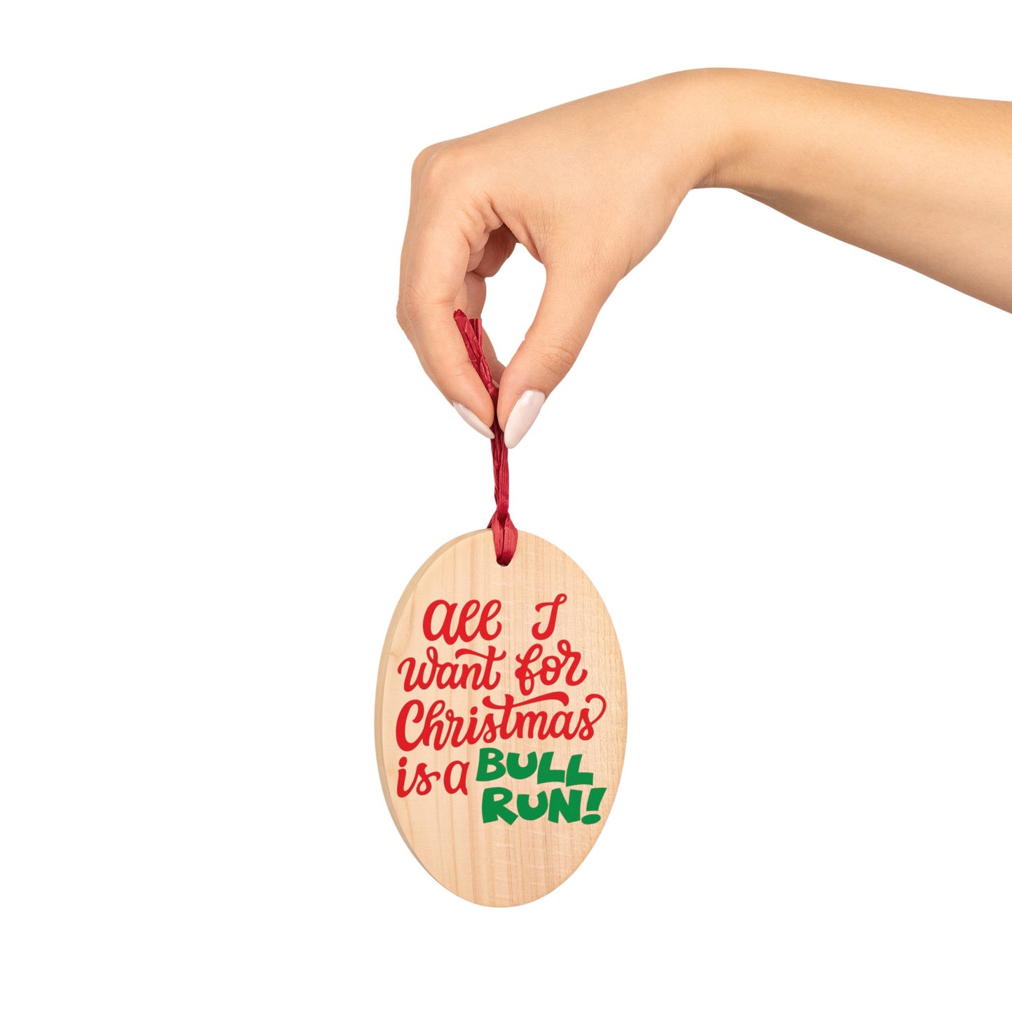 Christmas Bull Run Wooden Ornament