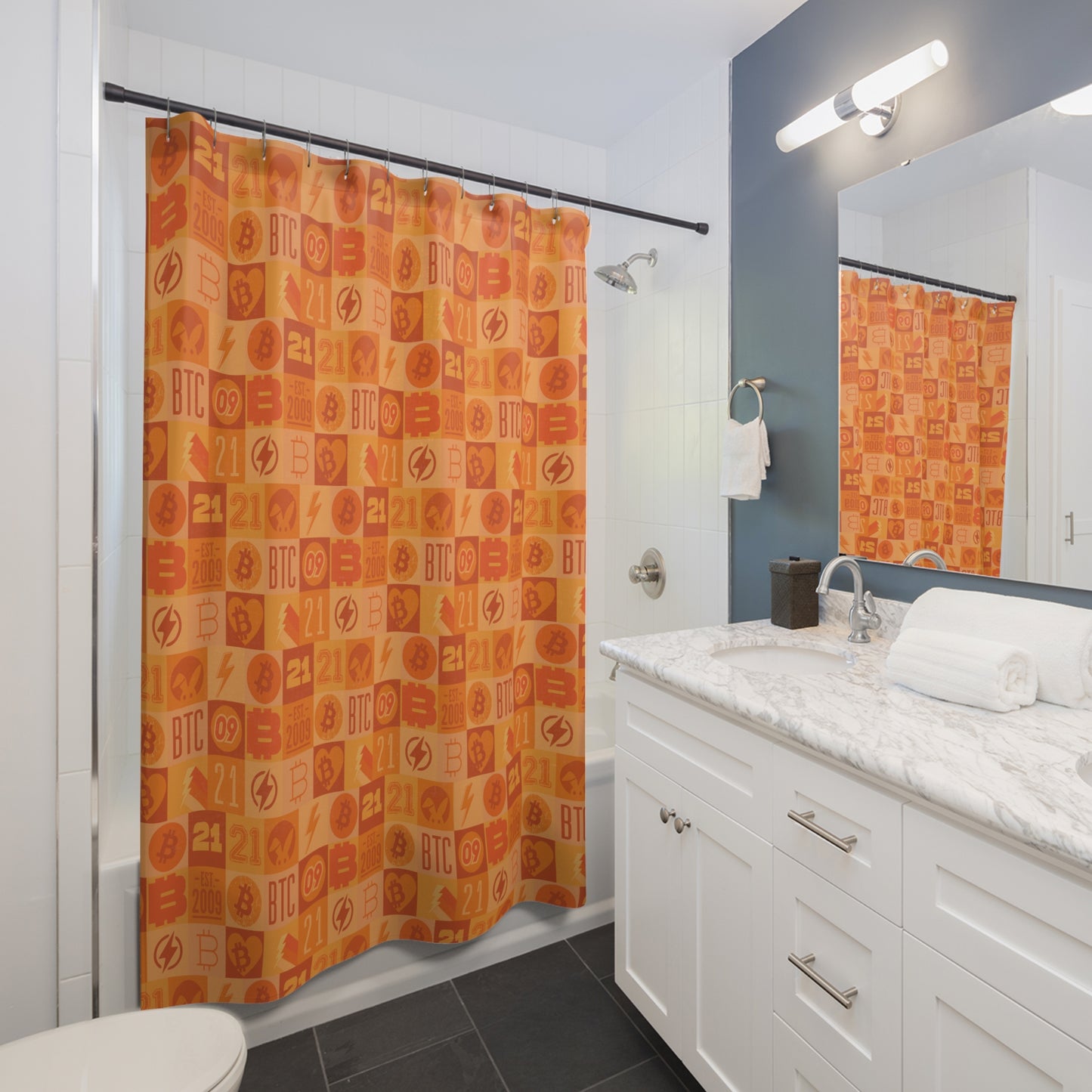 Orange Bitcoin Journey Shower Curtains