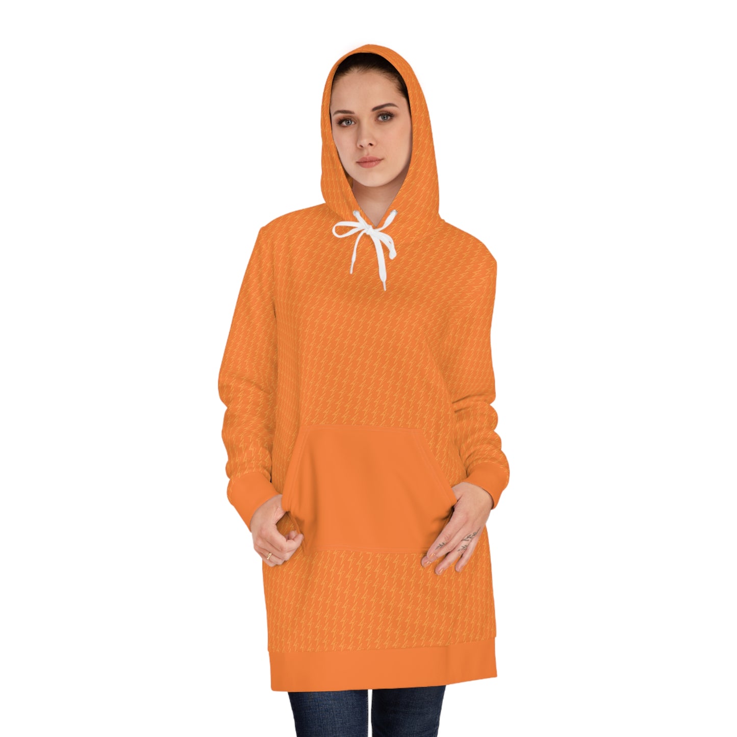 Orange Lightning Bolt Hounds Tooth Women's Hoodie Dress