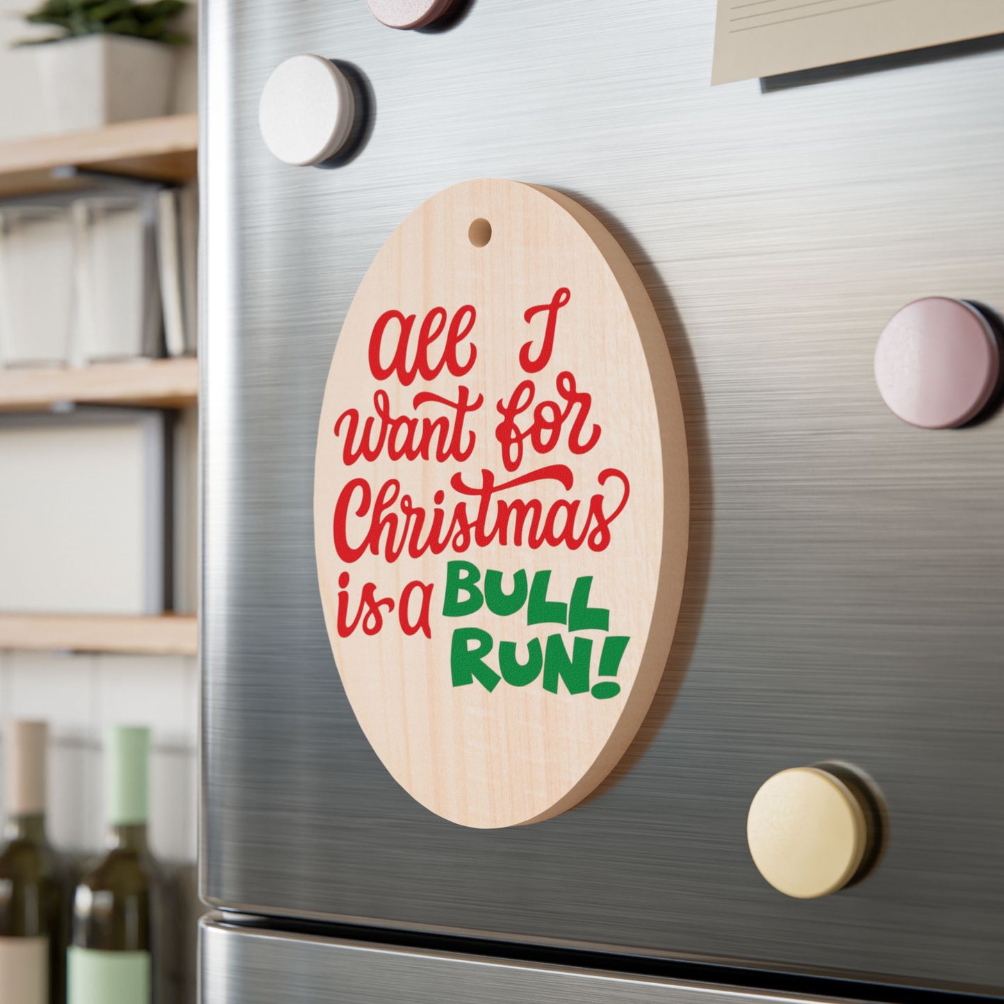 Christmas Bull Run Wooden Ornament