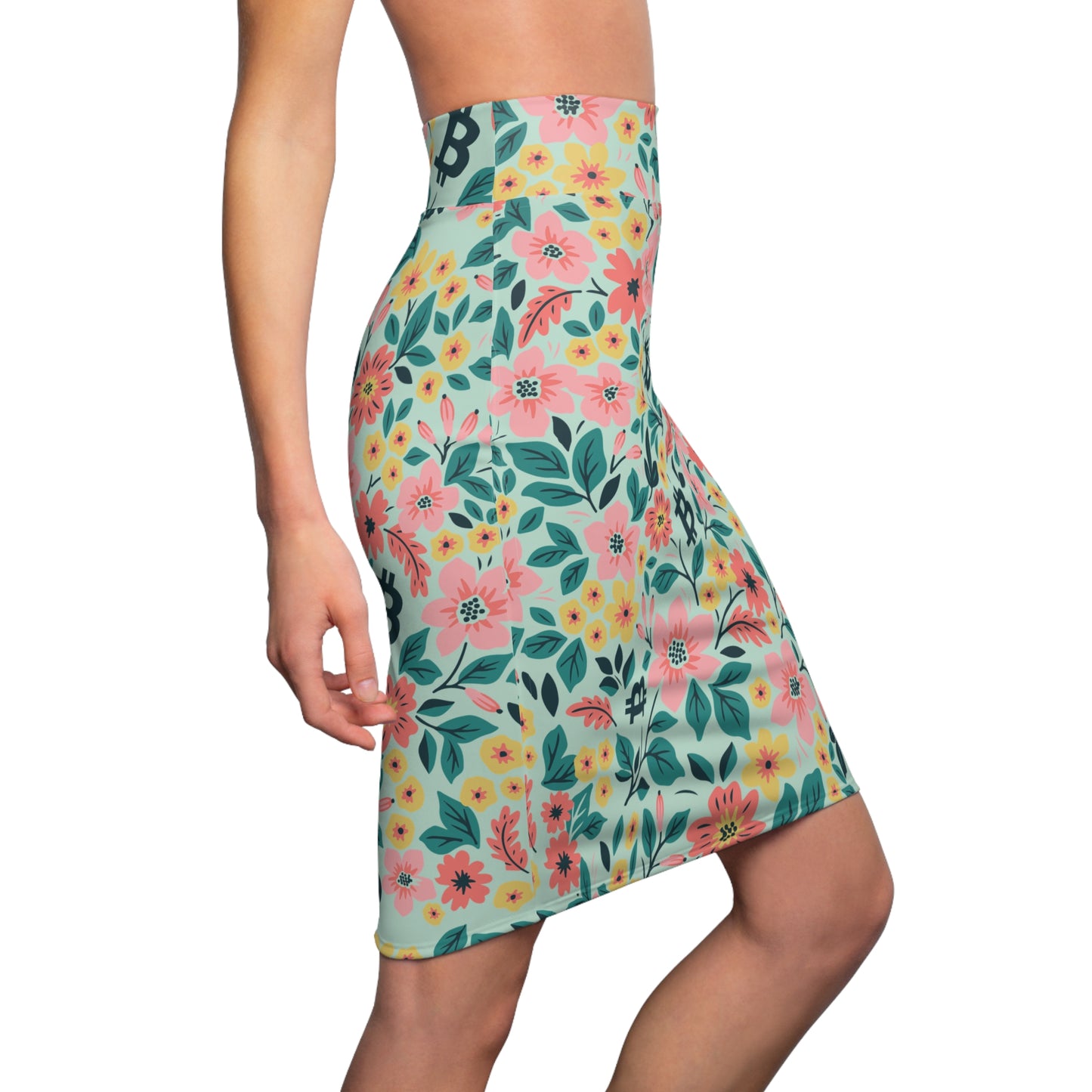 Green Spring Floral Women's Pencil Skirt