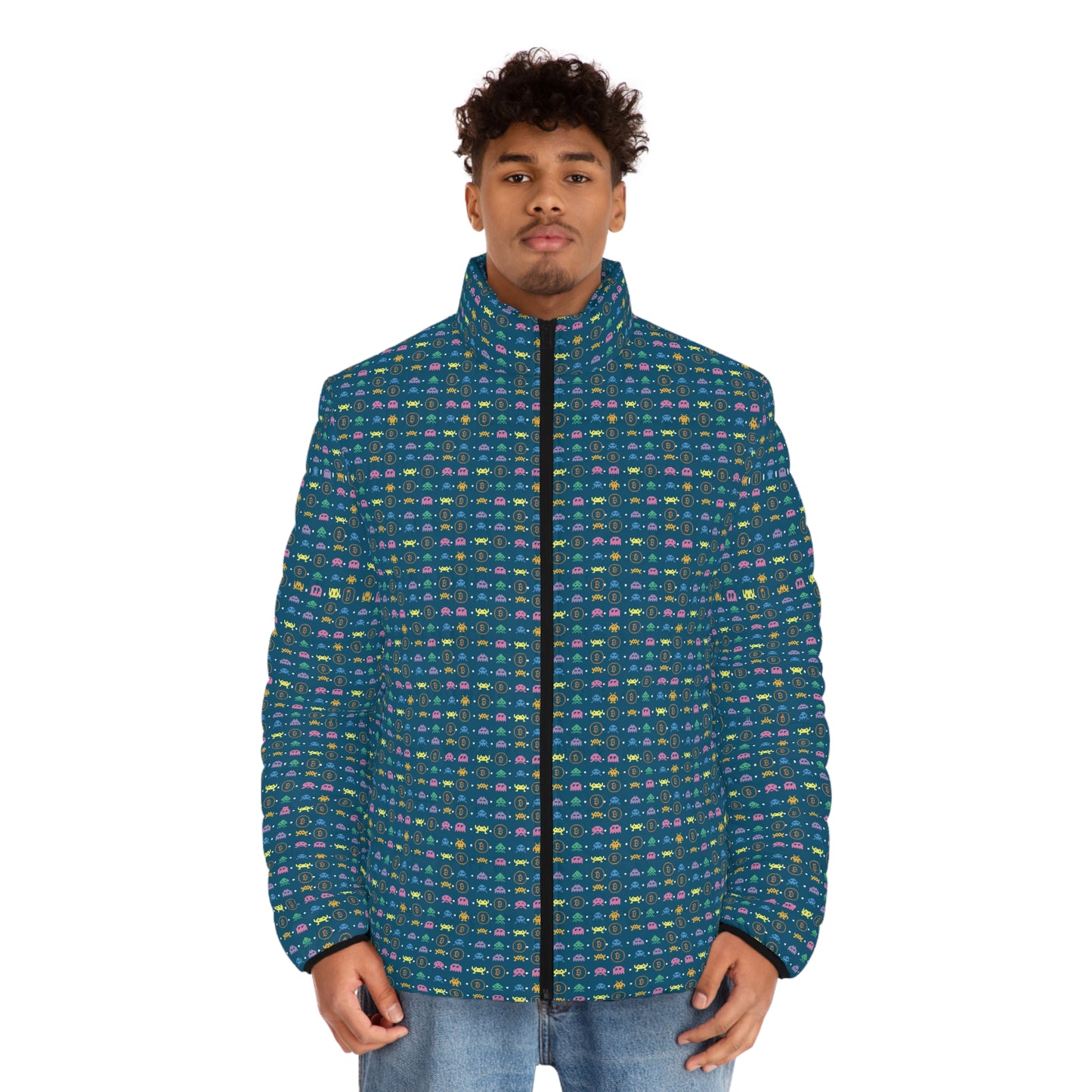Bitcoin Retro Video Game Men's Puffer Jacket