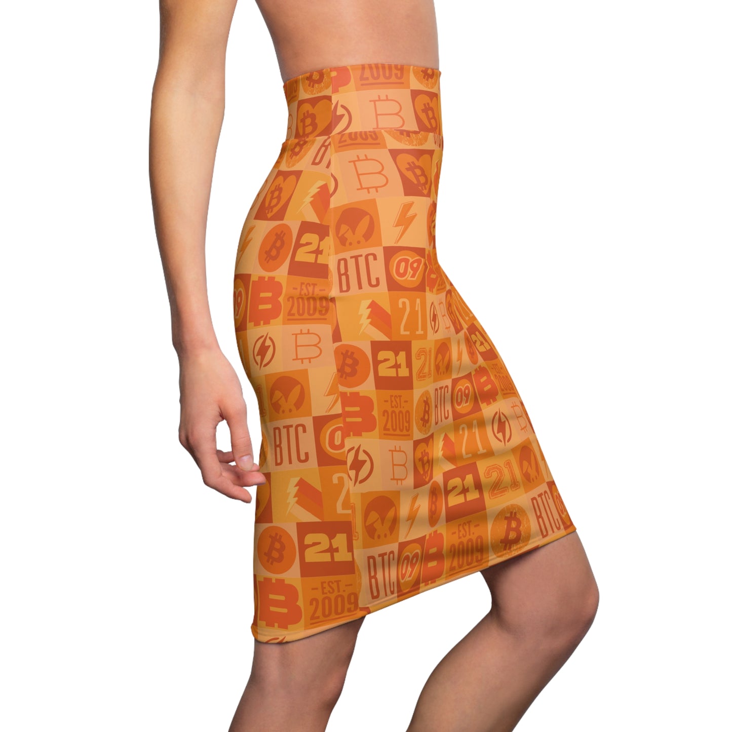 Orange Bitcoin Journey Pencil Skirt