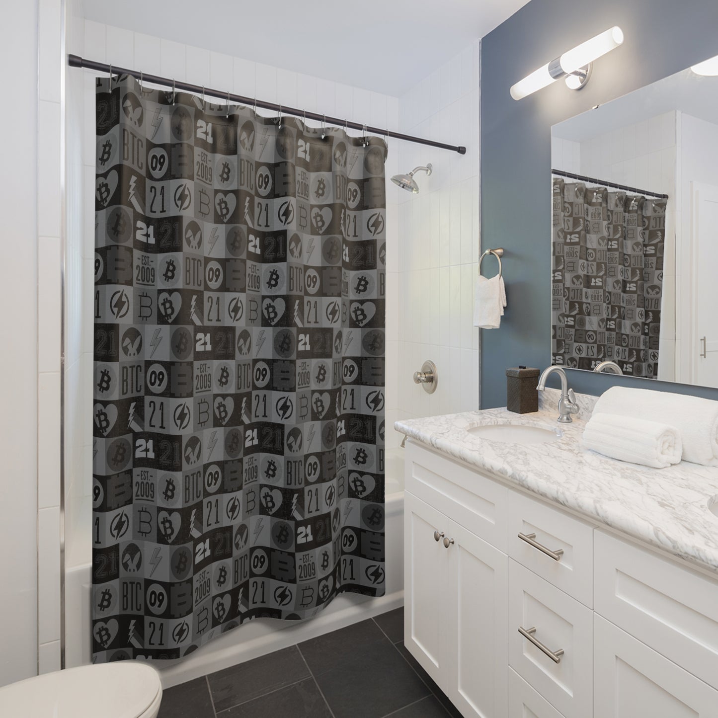 Black Bitcoin Journey Shower Curtains