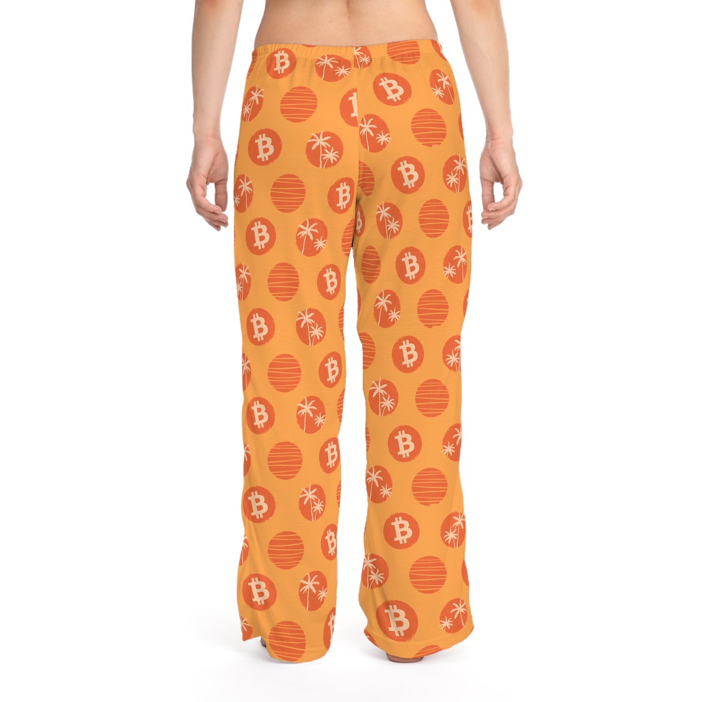 Pantalones de pijama para mujer con diseño tropical naranja de Bitcoin