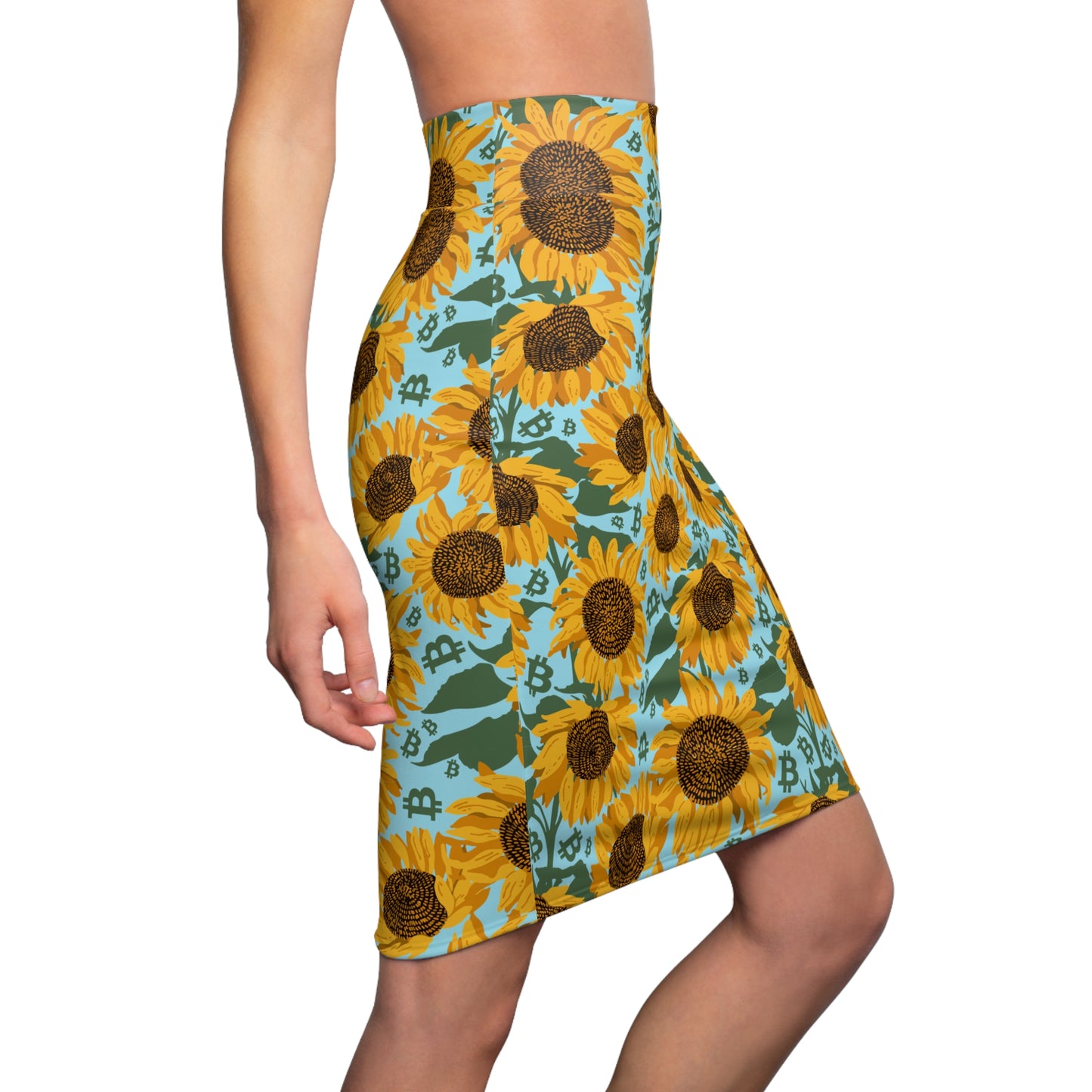 Bitcoin Sunflowers Women's Pencil Skirt
