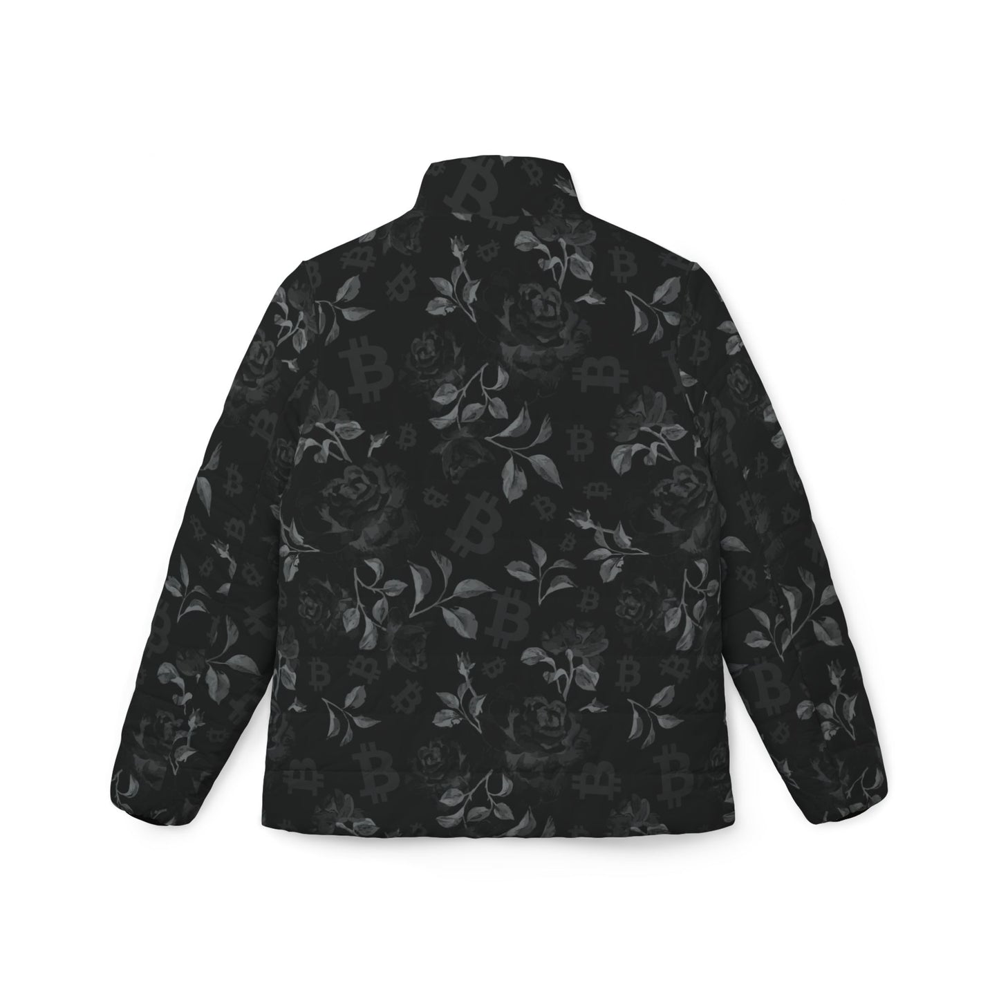 Black Stack Roses Bitcoin Women’s Puffer Jacket