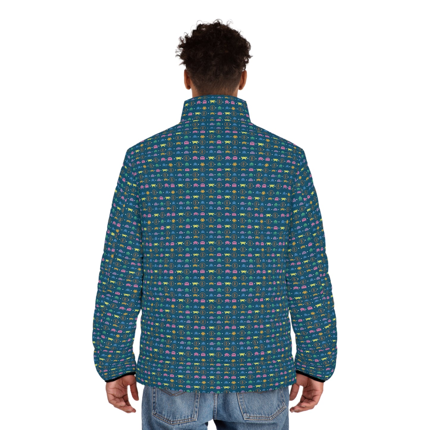 Bitcoin Retro Video Game Men's Puffer Jacket