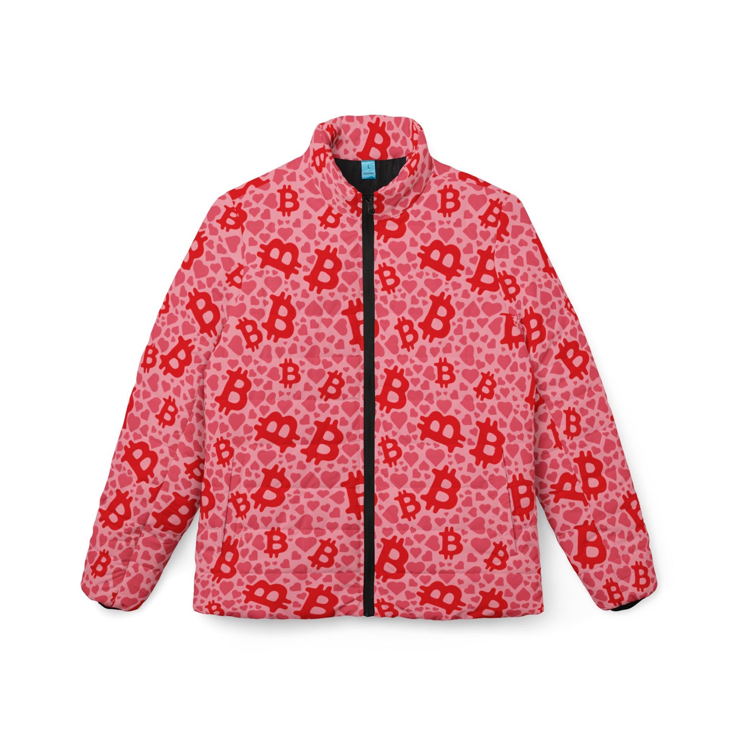 Itty Bitty Bitcoin and Hearts Women’s Puffer Jacket