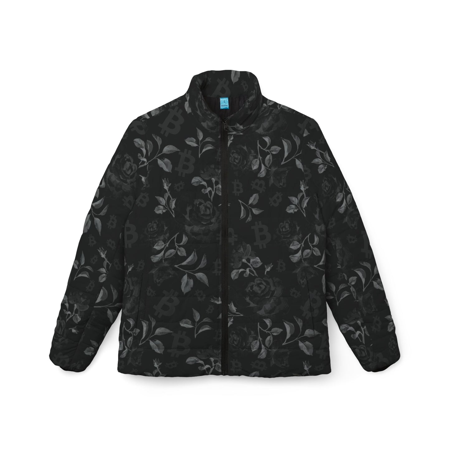 Black Stack Roses Bitcoin Women’s Puffer Jacket