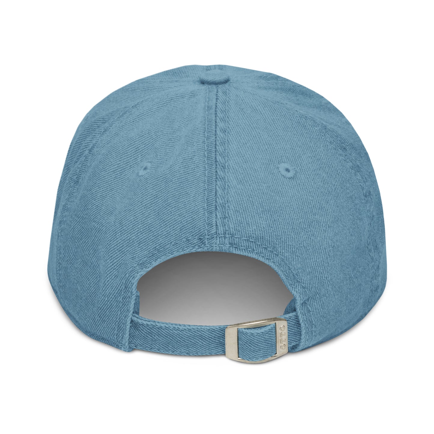 Blue denim cap on a white background