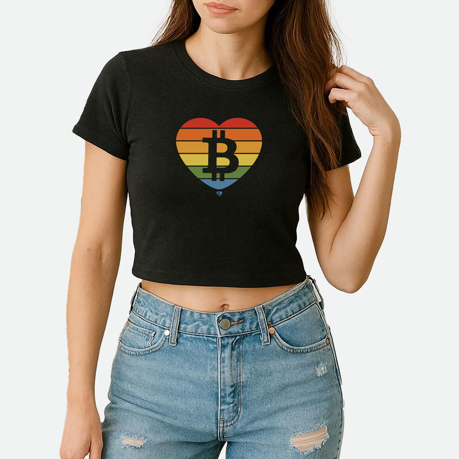 Bitcoin Rainbow Heart OG Baby Tee Crop Top