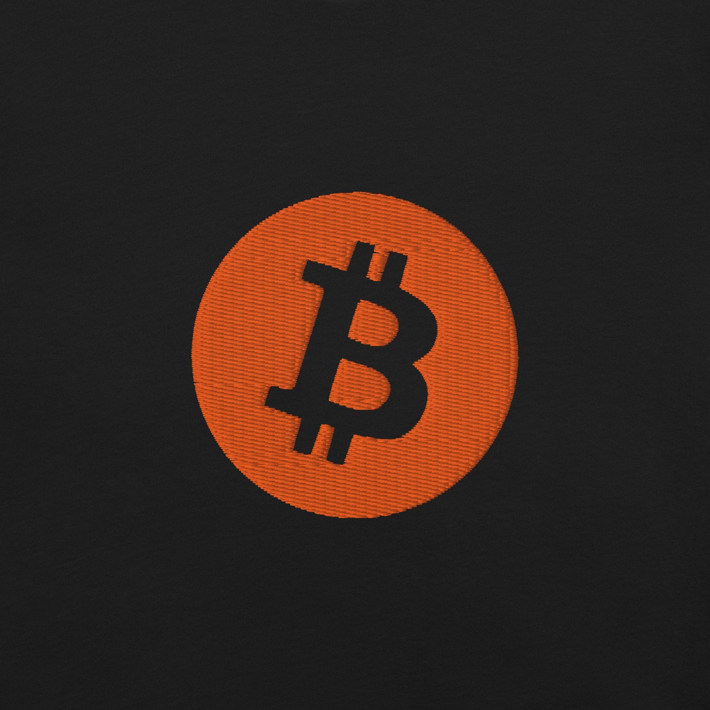 Bitcoin symbol on an orange circle against a black background