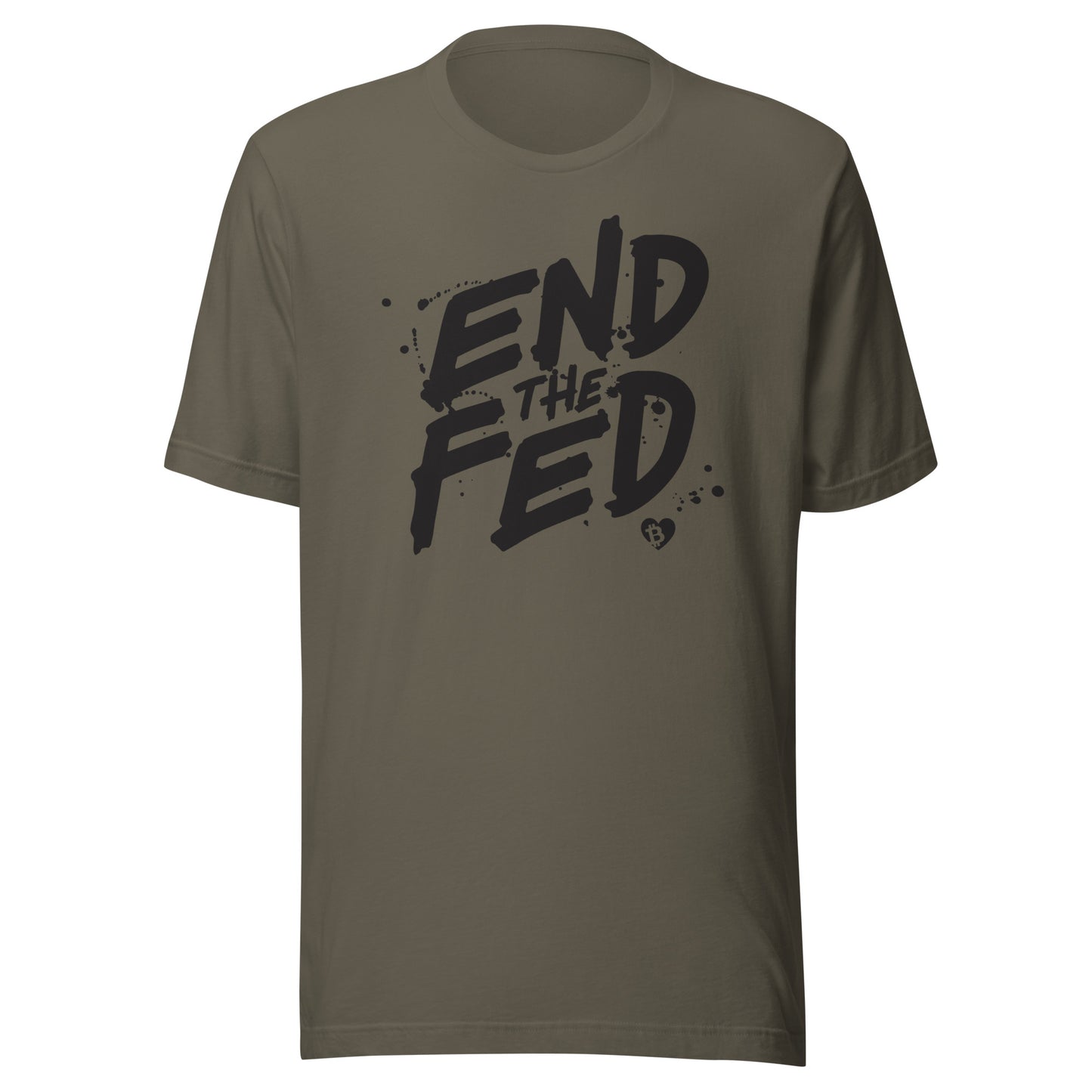 Green t-shirt with 'END THE FED' text on a white background