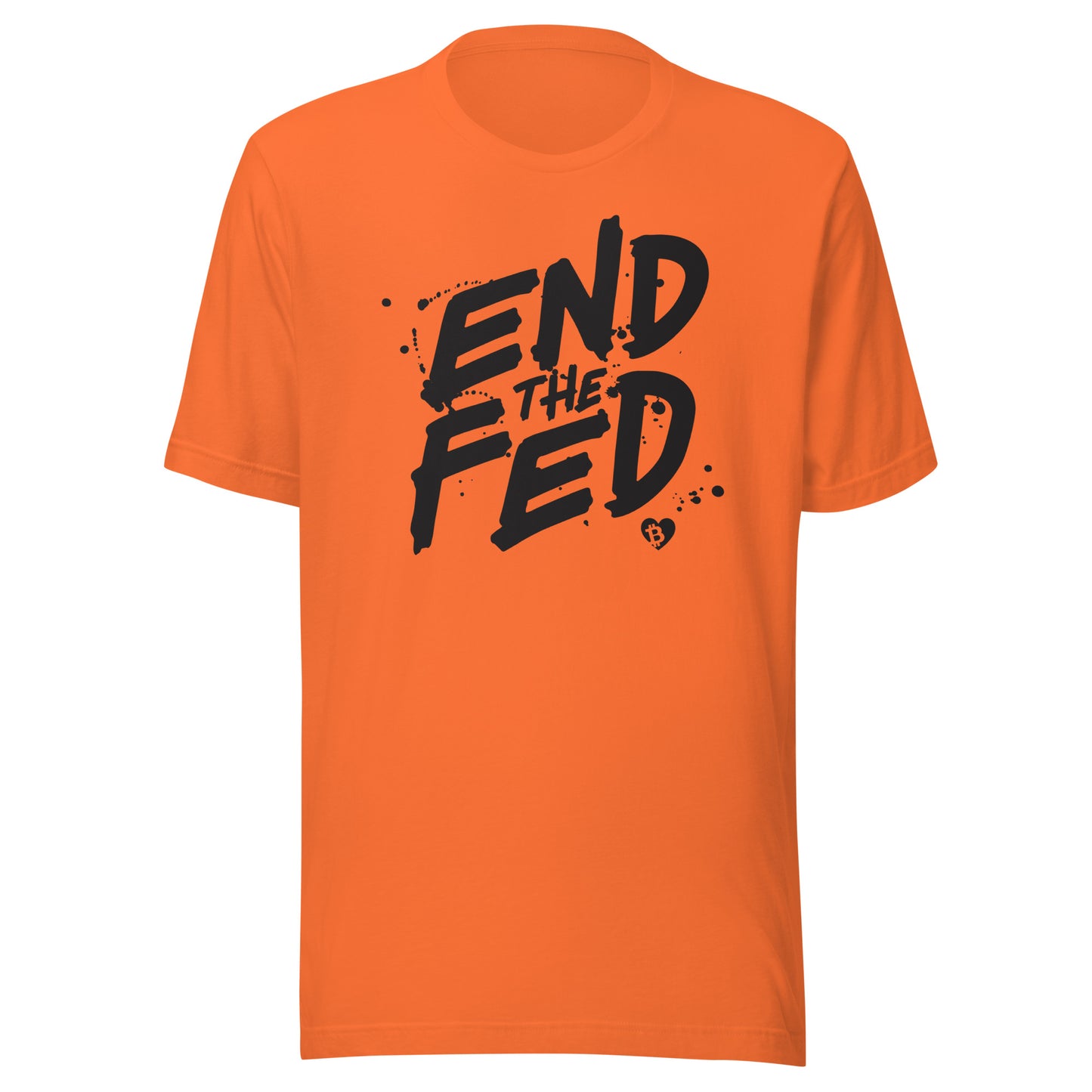 Orange t-shirt with 'END THE FED' text on a white background