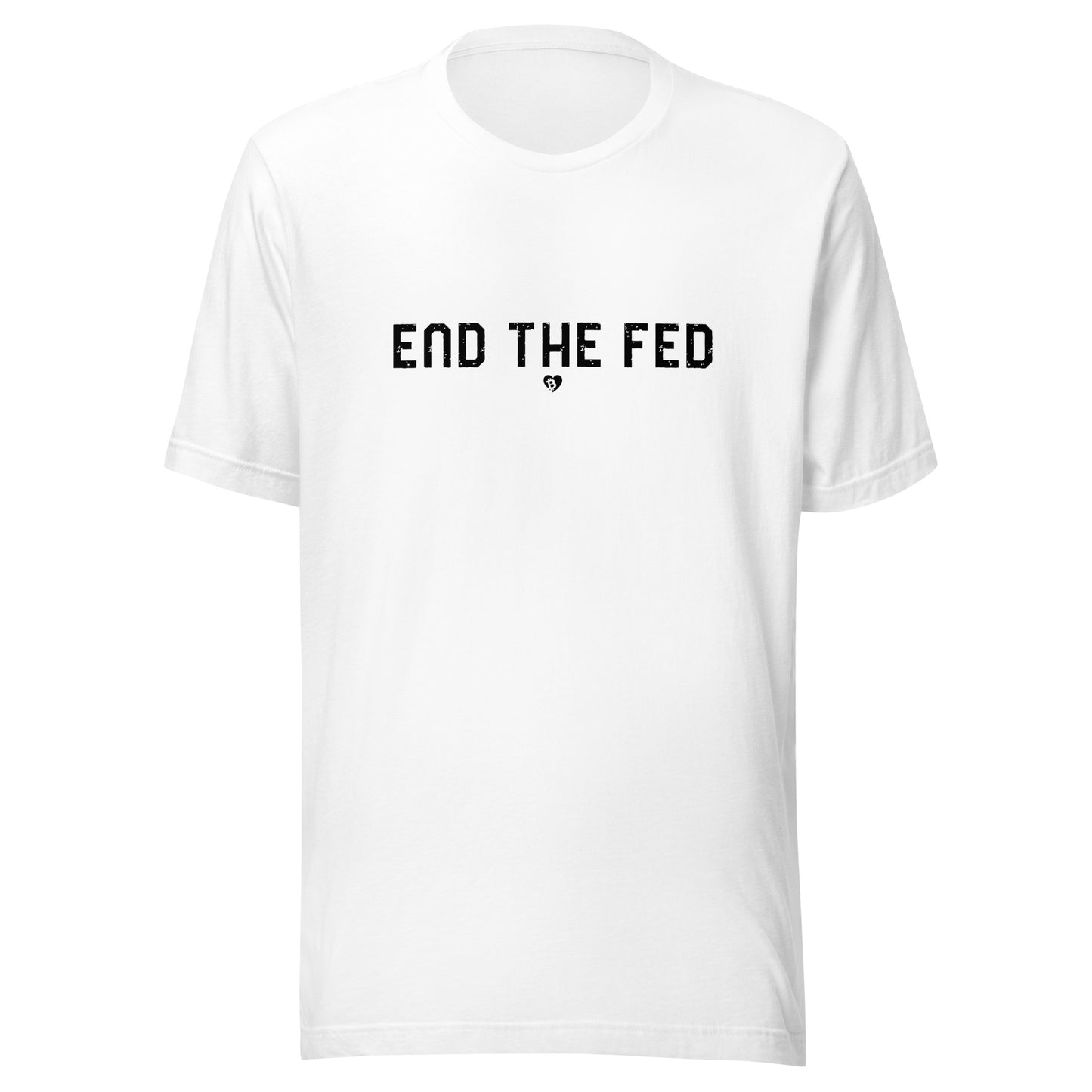 White t-shirt with 'END THE FED' text on a white background