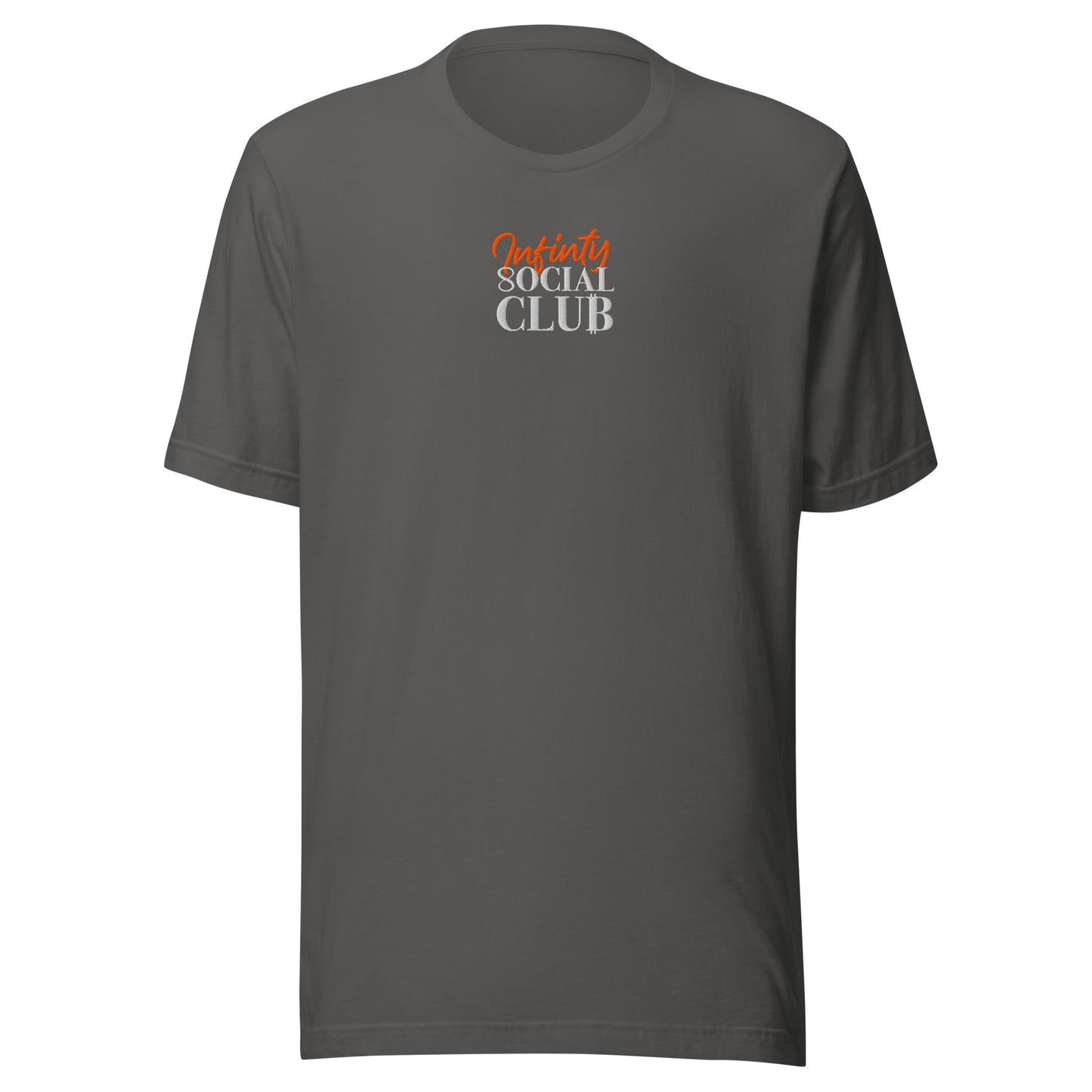 Gray t-shirt with 'Infants Social Club' text on a white background
