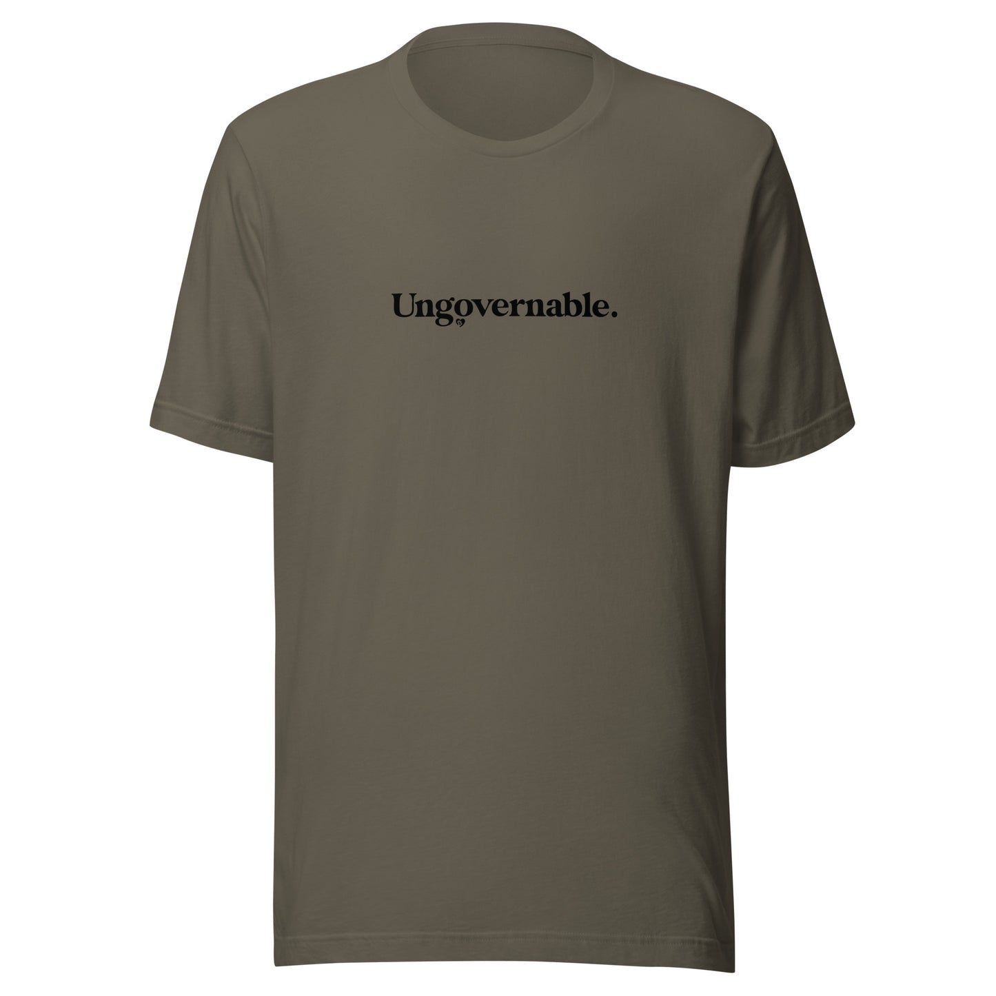 Green t-shirt with 'Ungovernable' text on a white background
