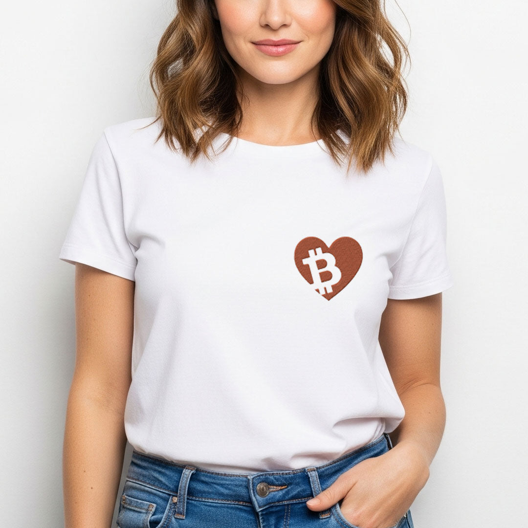 Bitcoin Embroidered Pocket Heart Women’s Organic T-Shirt