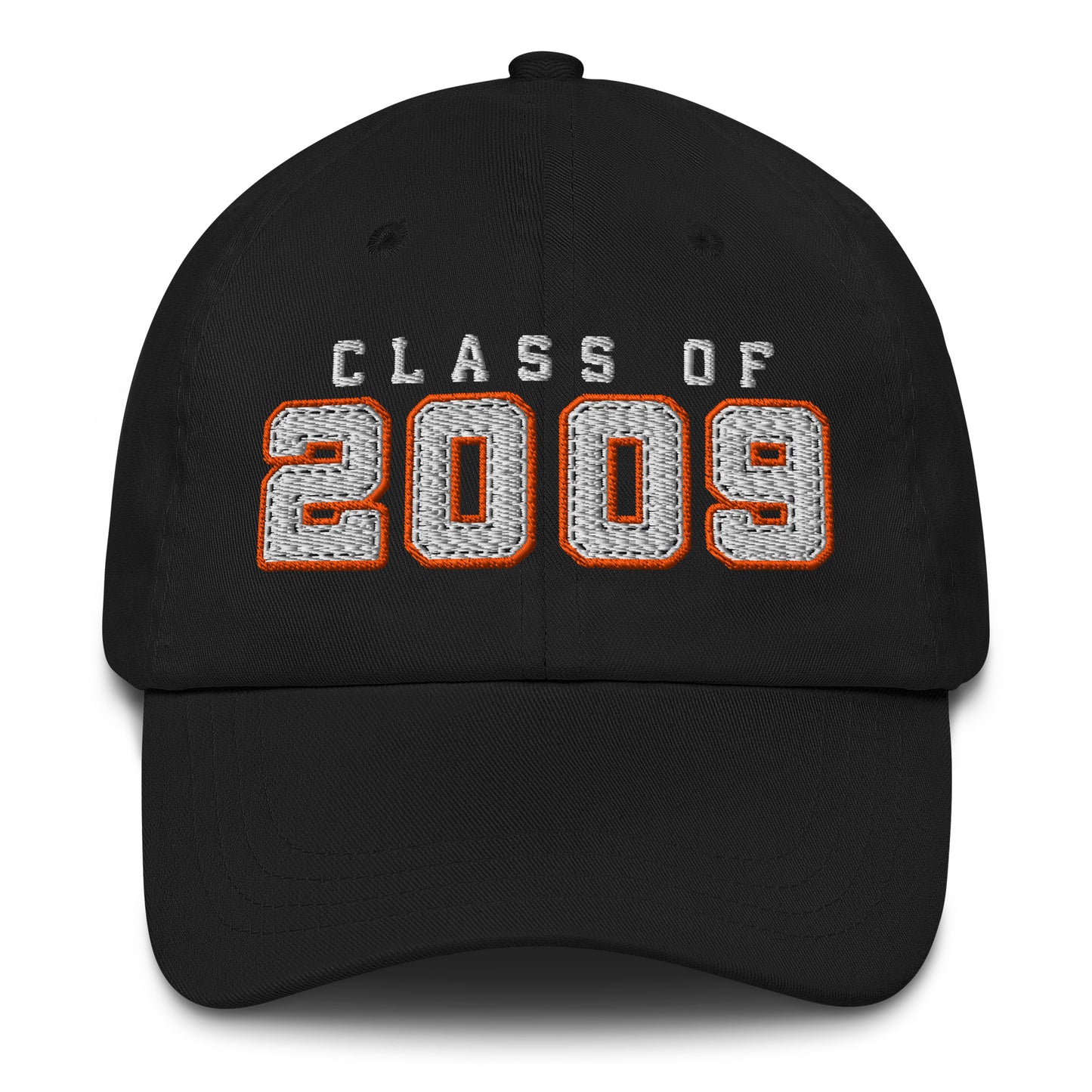 Black cap with 'Class of 2009' text on a white background