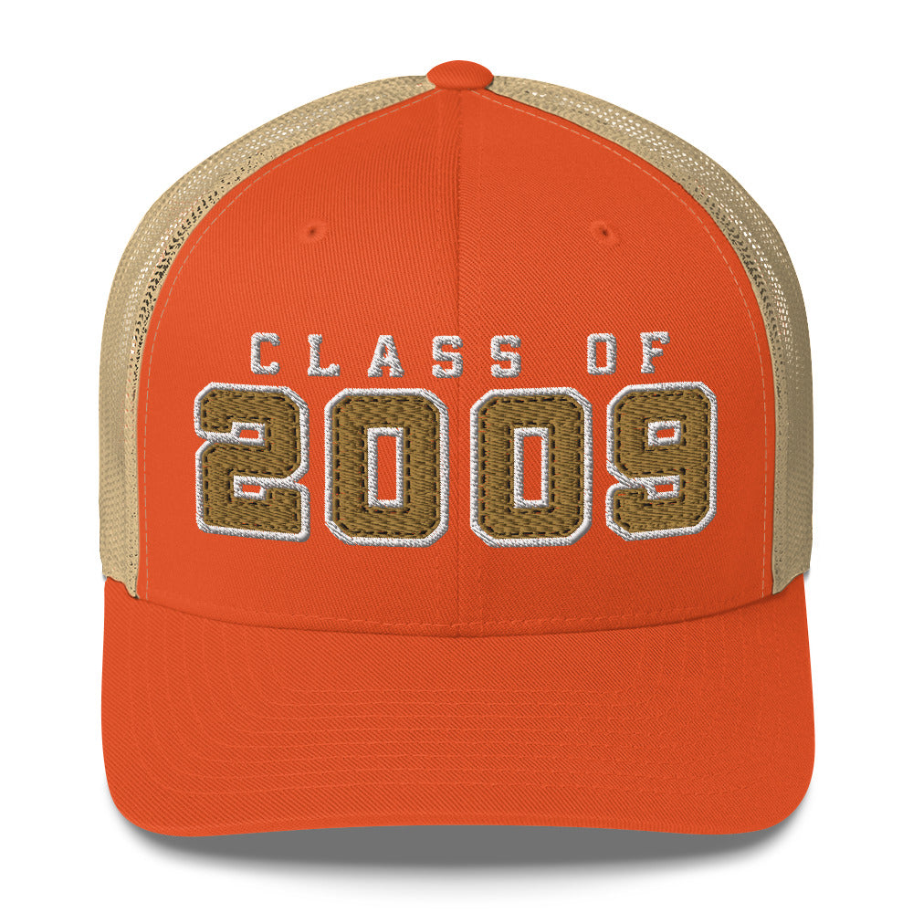 Orange cap with 'Class of 2009' text on a white background