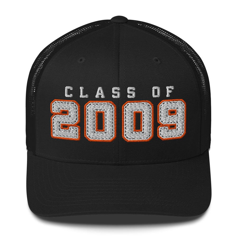 Black cap with 'Class of 2009' text on a white background