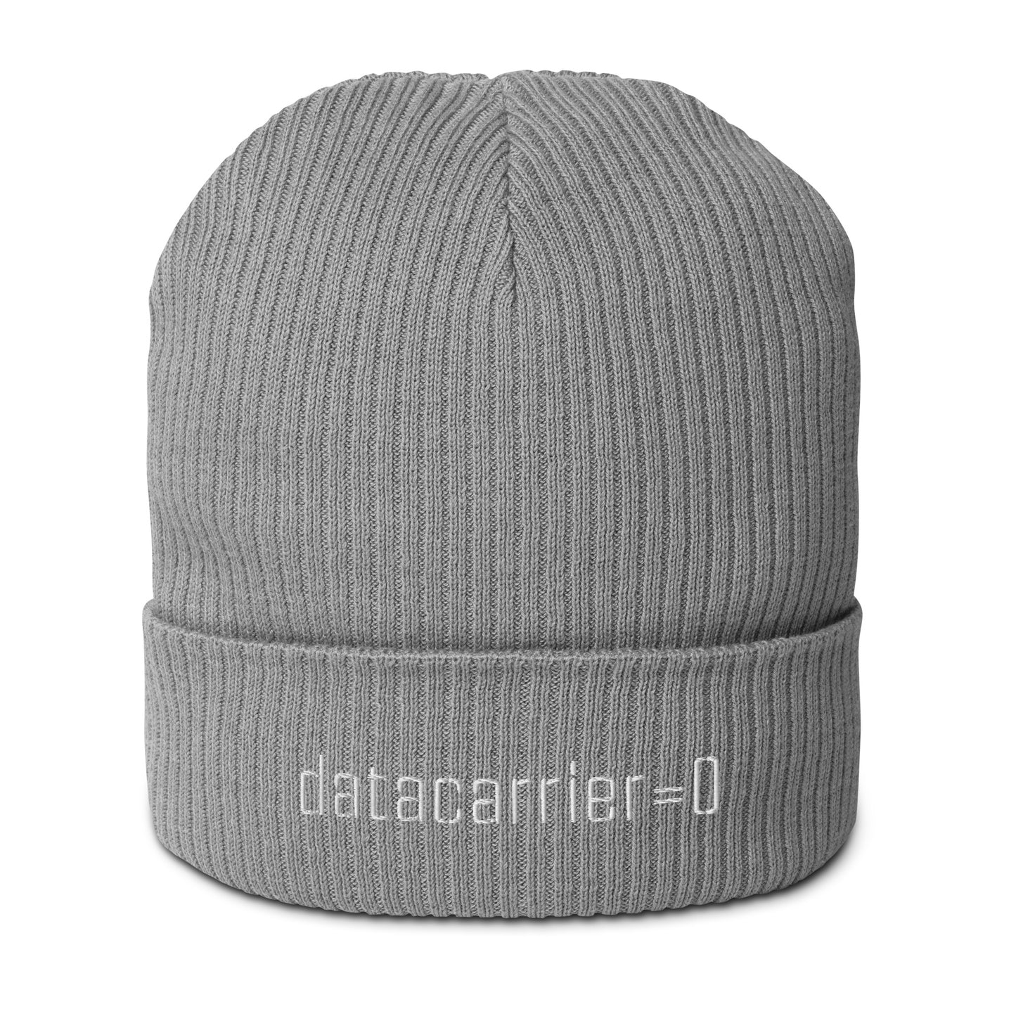 Gray beanie with 'datacarrier=' text on a white background