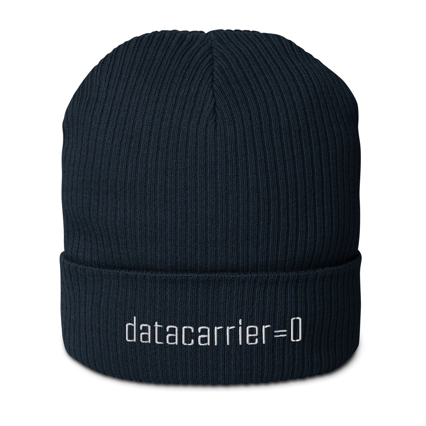 Black beanie with 'datacarrier=0' text on a white background