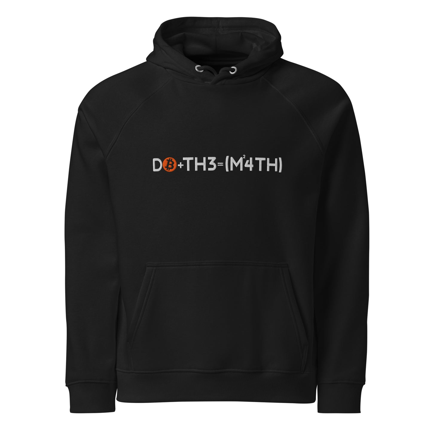 Black hoodie with text do the math bitcoin design on a white background