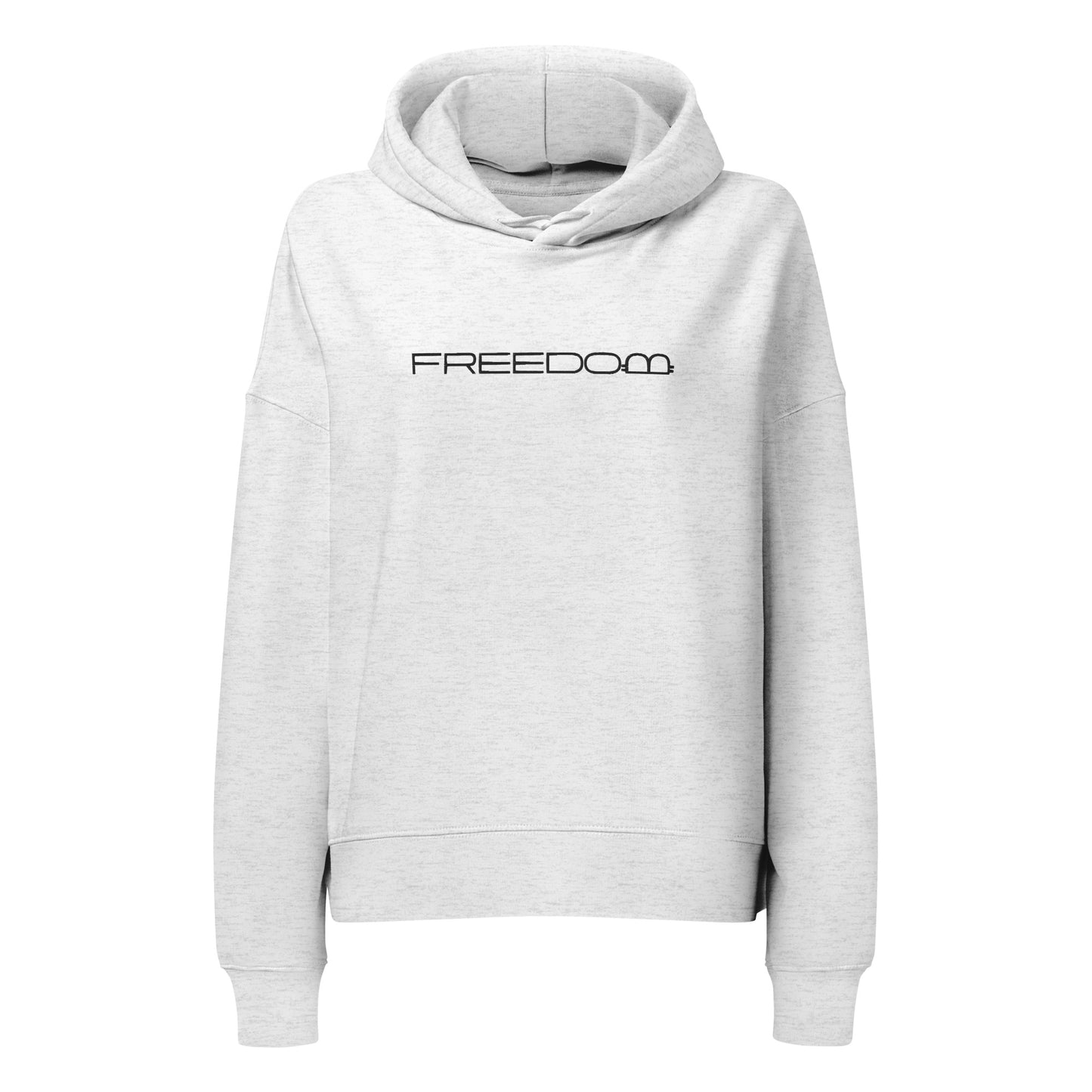 Gray hoodie with 'FREEDOM' text with a bitcoin symbol on a white background